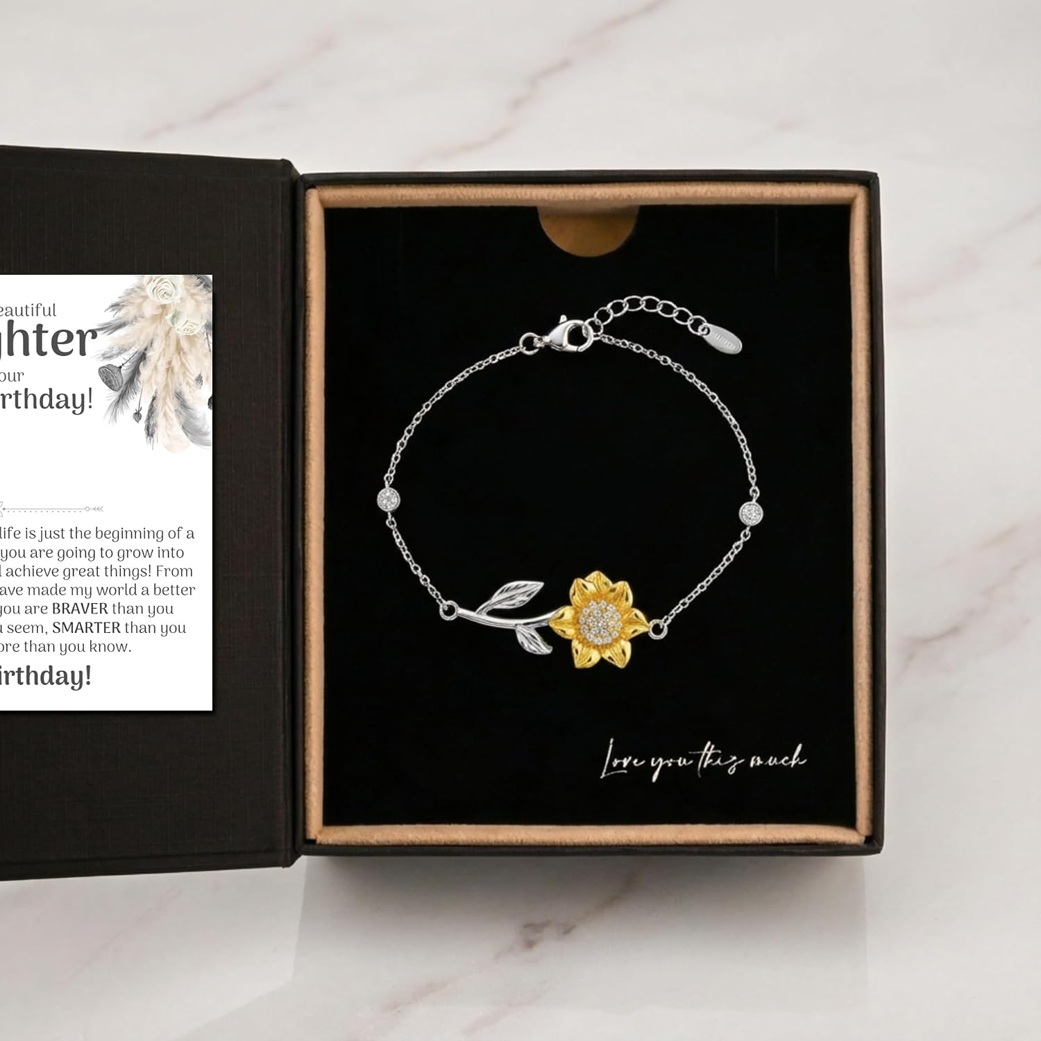 Love You This Much Daughter Birthday Milestone Sunflower Bracelet Set from Mom and Dad, Sentimental Birthday Present for Daughter Bday Gift