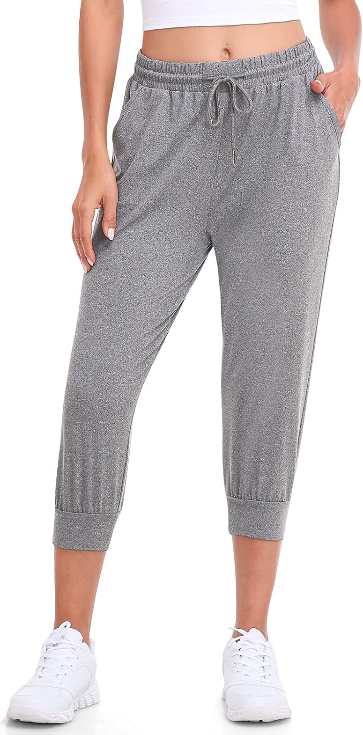 ZENEX 4-Pack Women Lightweight Capri Joggers & Drawstring Sweatpants with Pockets for Yoga Running Workout.