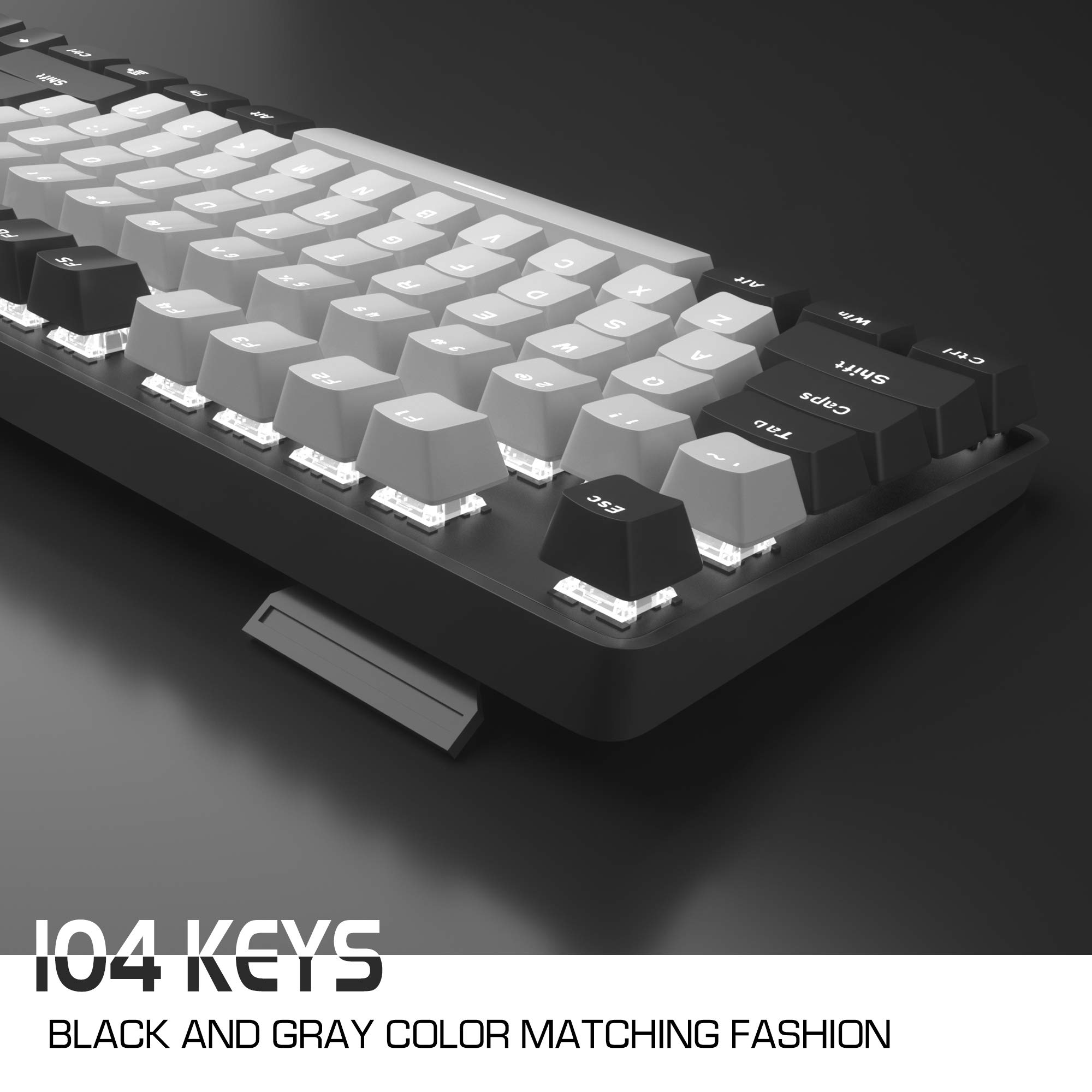 Mechanical Gaming Keyboard, 104 Keys White Backlit Keyboard with Red Switches DoubleShot