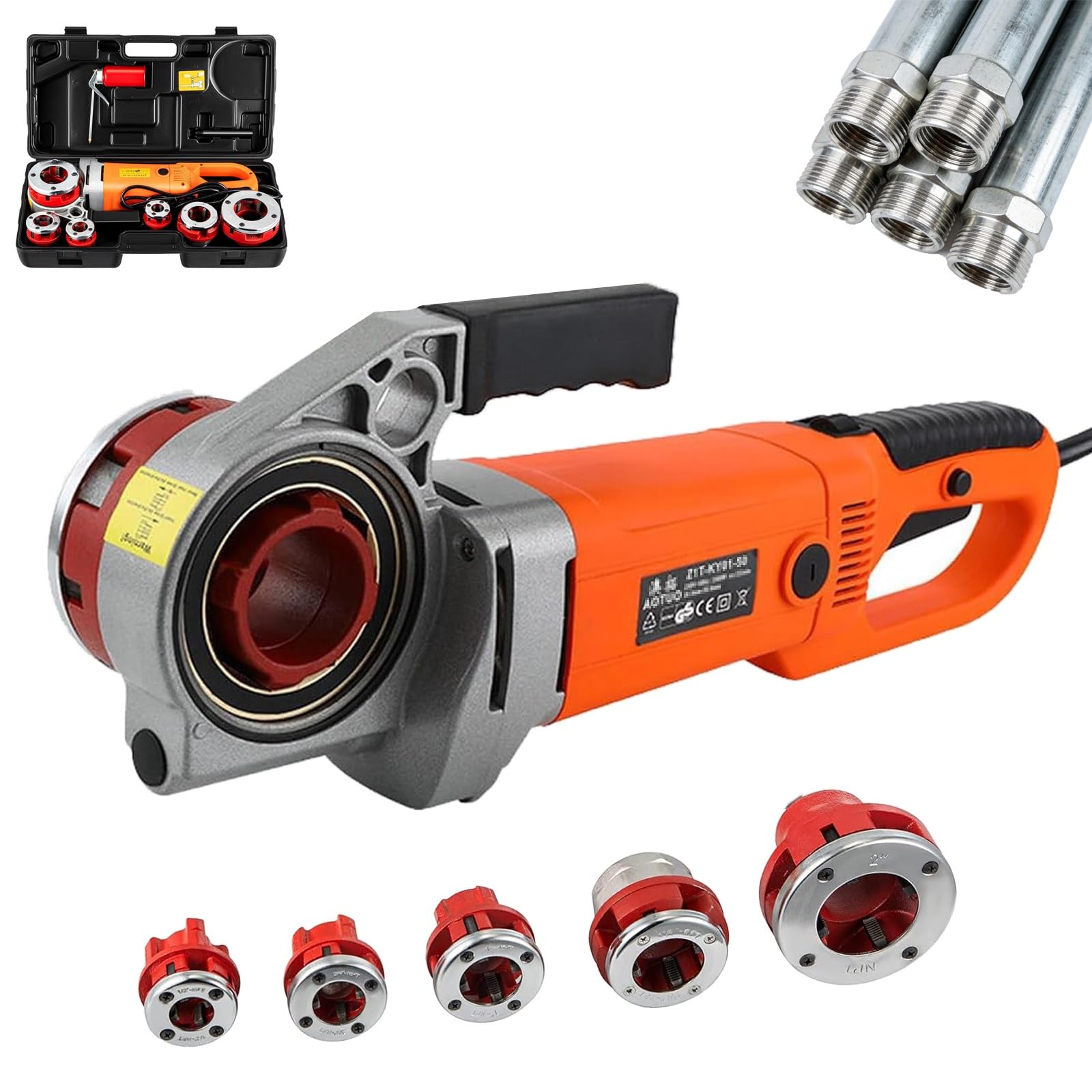 Infilatrice elettrica per tubi, 2300 W, portatile, con 6 matrici (1/2-2 pollici), motore in rame, resistente per impianti idraulici, include custodia per il trasporto