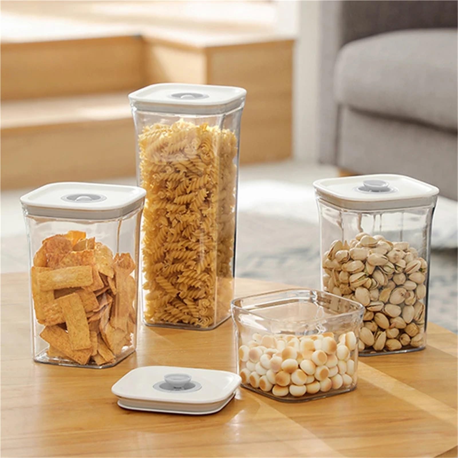Barattoli Per La Conservazione Tarro de almacenamiento de granos transparente cuadrado, tanque sellado, caja de aperitivos de frutas secas, latas, organizador de contenedores de plástico for cocina, 3