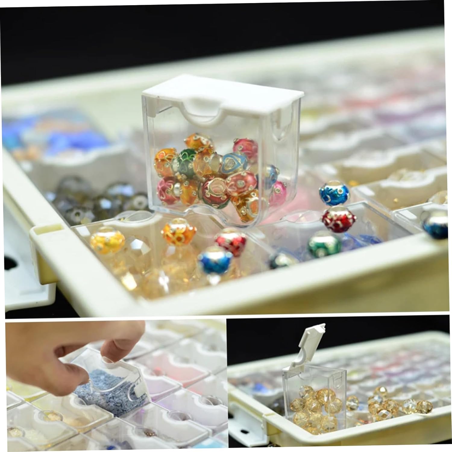 1 Set Bead Storage Solutions Includes 50 Clear Removable Bead Storage Containers with Snap Shut Lid, Plastic Organizer Box for Nail Art Rhinestone Jewelry