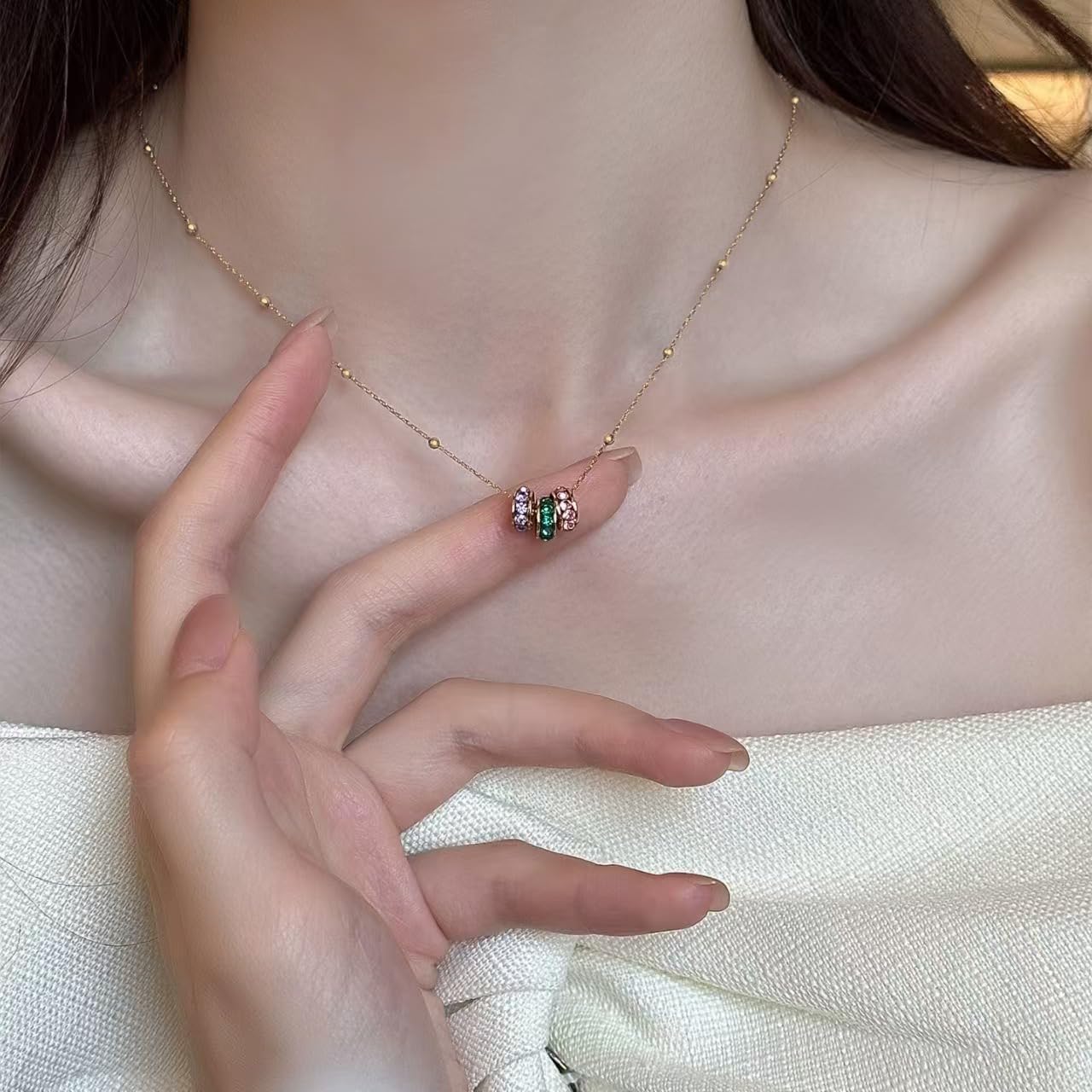 Gold Circle Pendant Necklace for Women 14K Dainty Cubic Zirconia Circle Sliding Chain Charm Trendy Statement Jewelry - Image 3