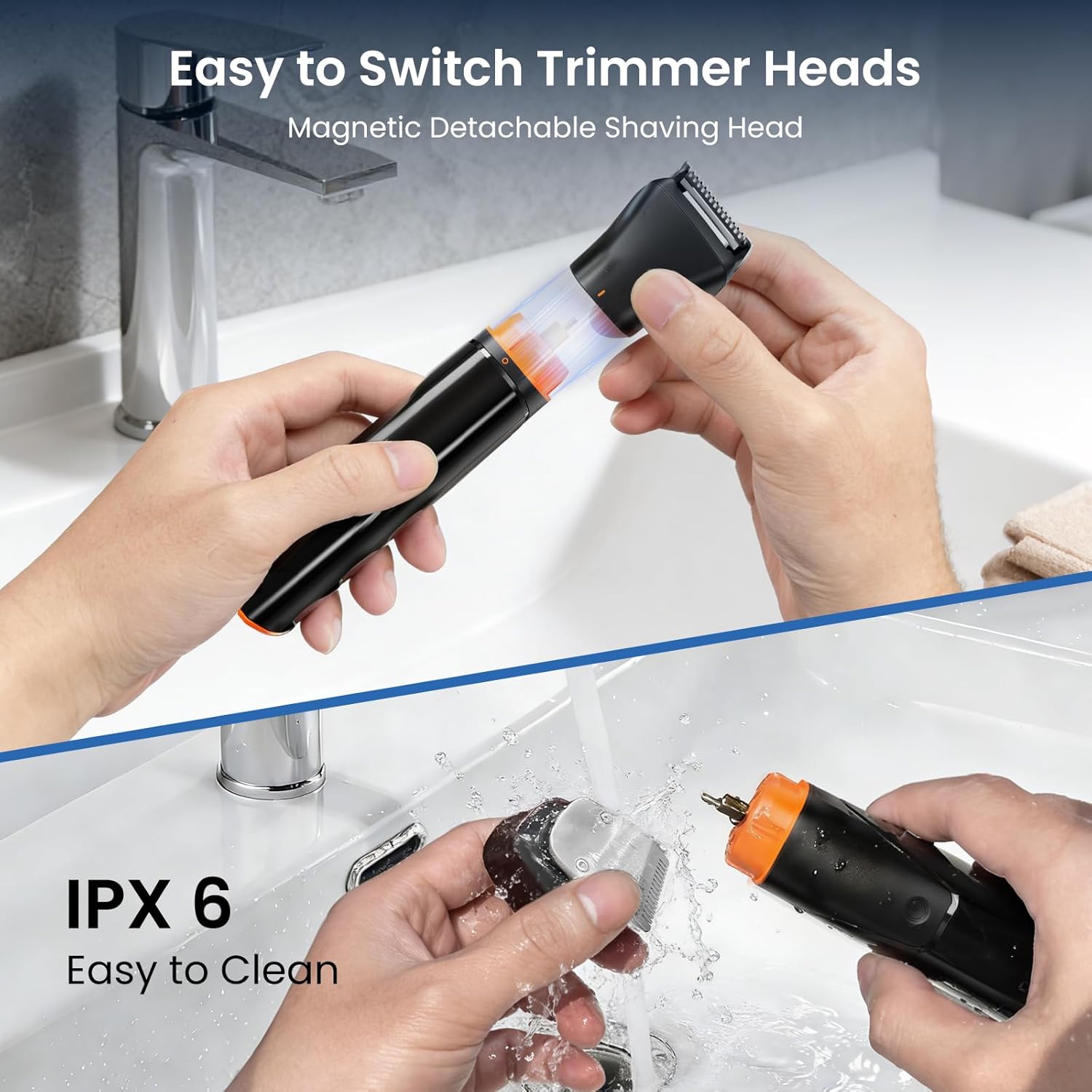 All-in-One Beard Trimmer for Men, Electric Waterproof Wet/Dry Razor Shaver for Mustache, Facial, Beard Styler, Mens Beard Grooming Kit with LED Display, USB Recharge - Black