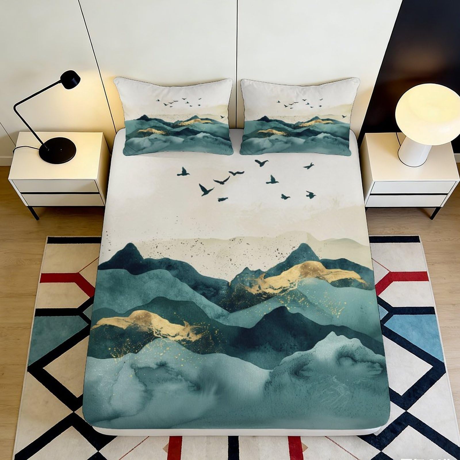 Pnayamiorkfel Style-7 3D Printed Mountain Landscape Fitted Sheet Microfiber Birds Art Mattress Cover For Bedroom Guest Room Easy Care Decor 90X200x25cm