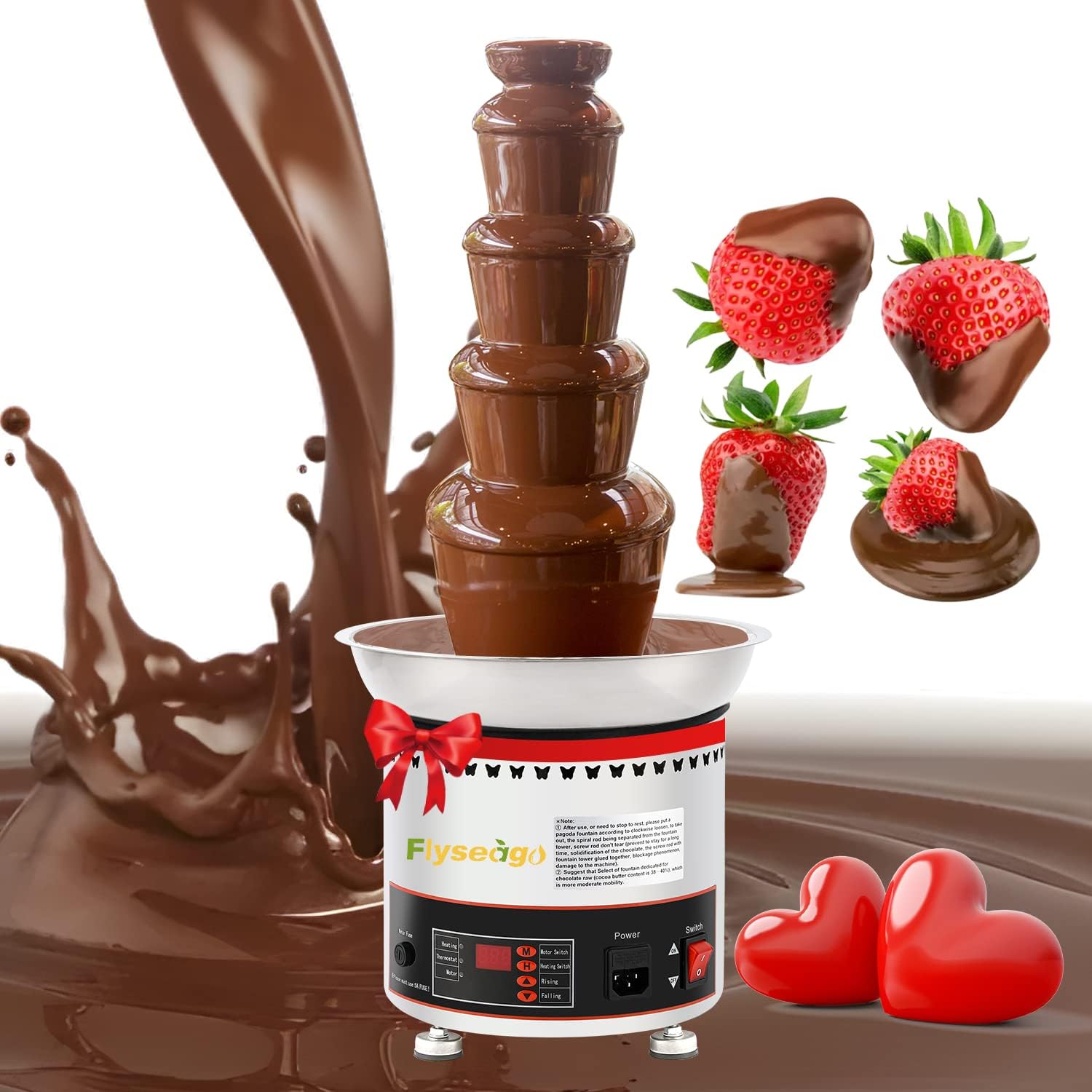 Flyseago Chocolate Fountains Commercial 5 Tiers 9Lbs Large Chocolate Waterfall Machine Stainless Steel Hot Cheese Fondue Tower Easy Assembly Perfect for Candy BBQ Sauce Ranch Liqueurs Digital-control