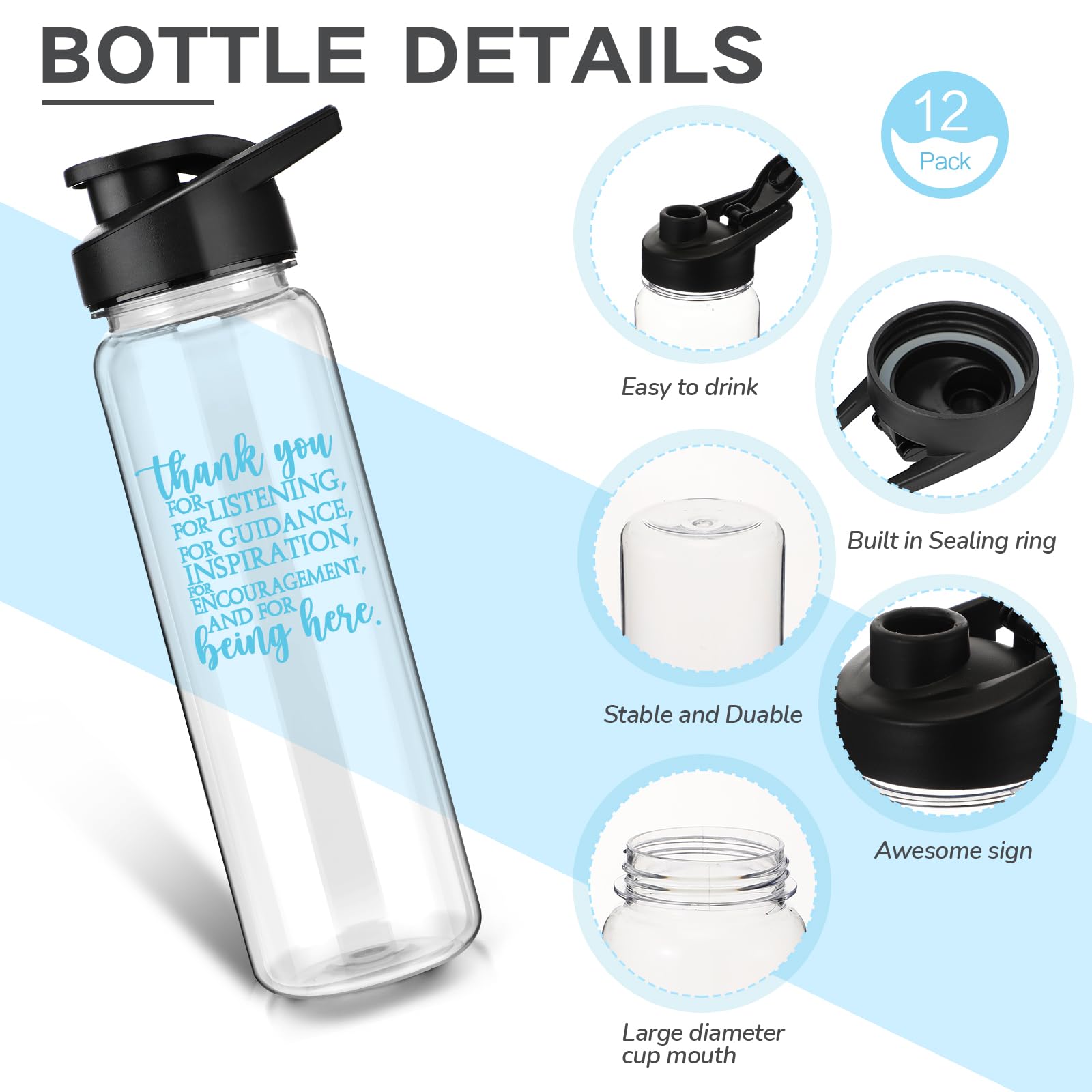 Inbagi Kunststoff-Wasserflaschen für Lehrer, Geschenk für Mitarbeiter, 680 ml, auslaufsicher, Sport-Wasserflaschen für Krankenschwestern, Kollegen, Team, Büroangestellte, 12 Stück