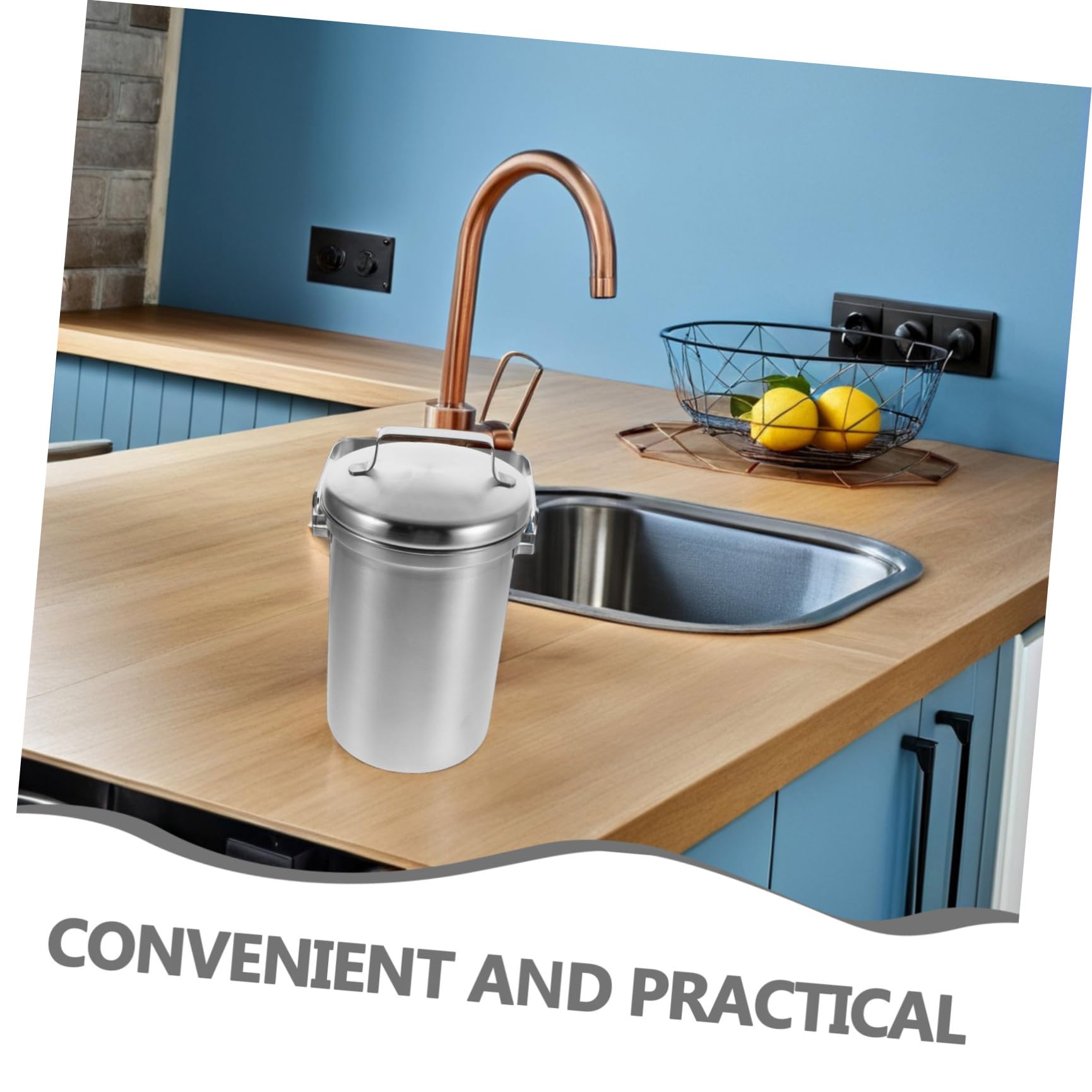 Abaodam Seau à Compost et Facile à Nettoyer en Acier Inoxydable 3l Cuisine avec Couvercle, Design Élégant pour Plan de Travail Cuisine