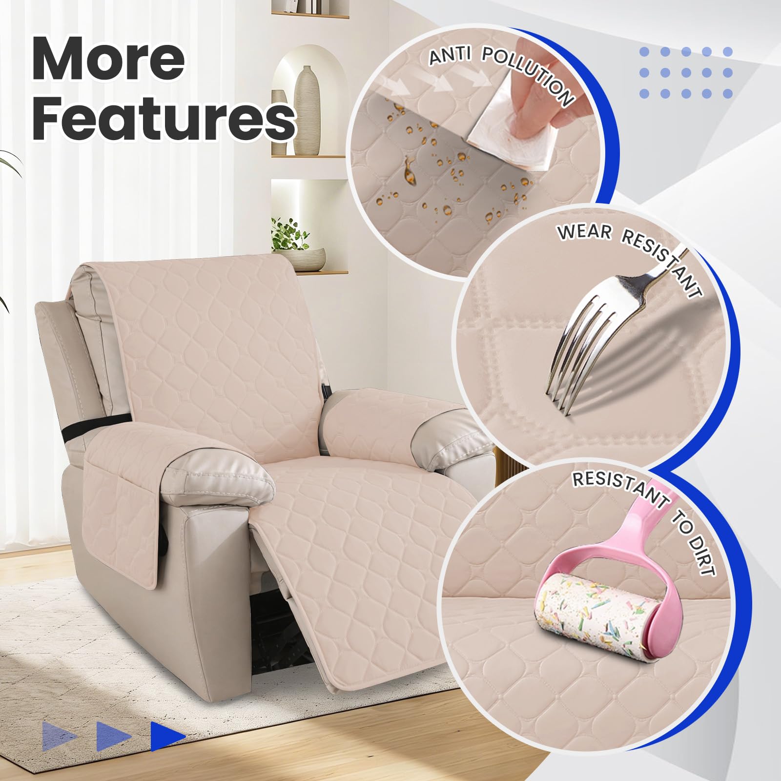 Ystyle Copripoltrona 1 Posto Relax Reclinabile, 100% Impermeabile Copri Poltrona con Braccioli, Copripoltrone con Fascia Elastica, Copridivano Reclinabile, Beige