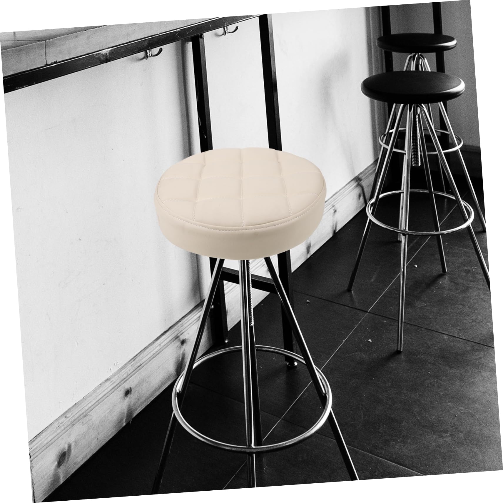 ABOOFAN runder Hocker Sitzfläche runder Stuhl Esszimmerstuhlschutz Stuhlkissenbezug Stuhlsitzteil sitzbezug rundes sitzkissen Stühle hocker ersatz Sitz Barhocker Pu Weiß