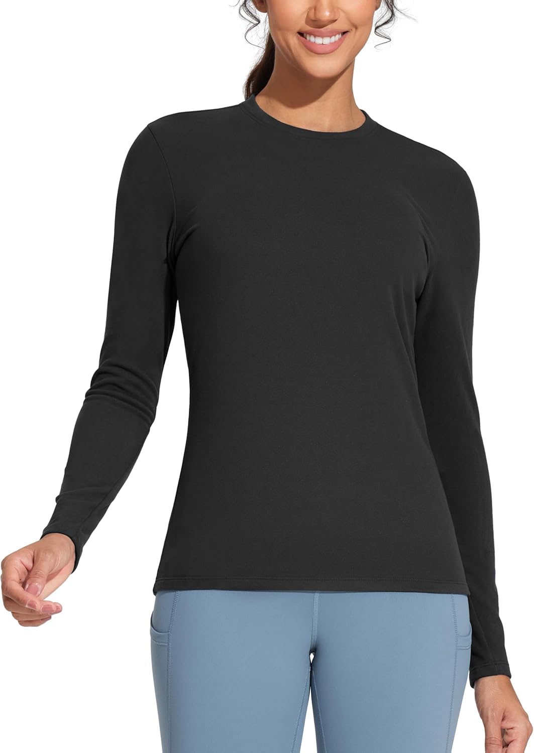 THE GYM PEOPLE Women's Crew Neck Thermal Fleece Shirts Slim Fit Long Sleeves Underwear Basic Pullover Tops - Image 4