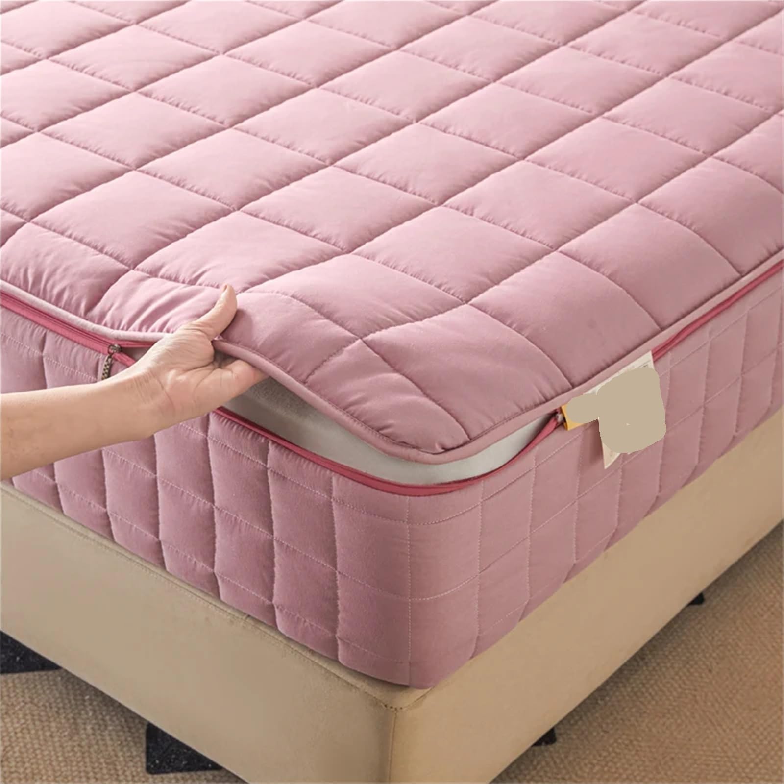 Funda De ColchóN Sábana Ajustable de 6 Lados, Gruesa y Completamente Cerrada, con Cremallera, Acolchada, Protector de colchón, sin Funda de Almohada para ColchóN(Dark Blue,200x200x30cm)