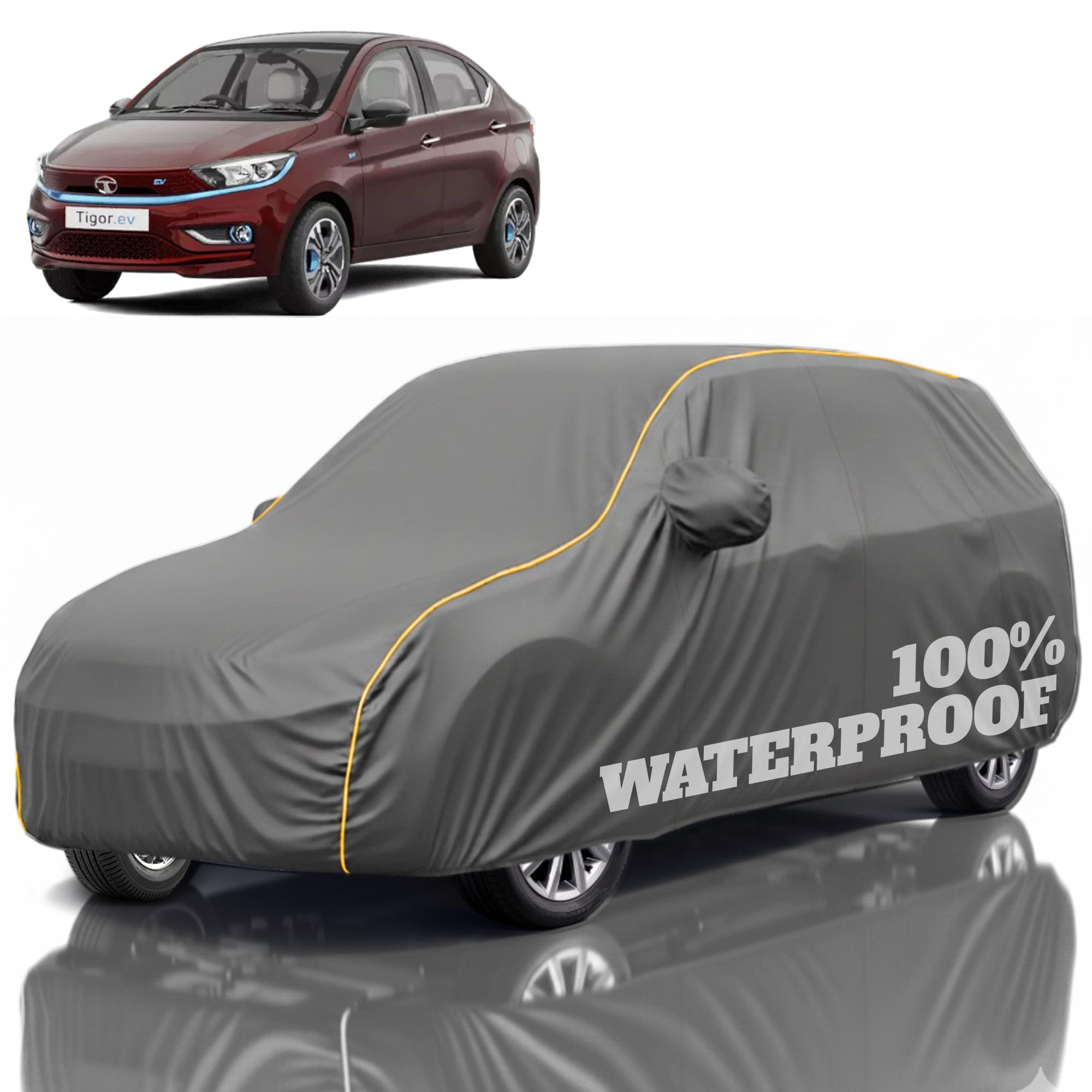 Premium Polyester Car Cover Tigor All-Weather Protection from Rain, Dust &amp; Sun | UV Resistant Fabric | Full Body Secure Fit for Outdoor &amp; Indoor Parking Grey