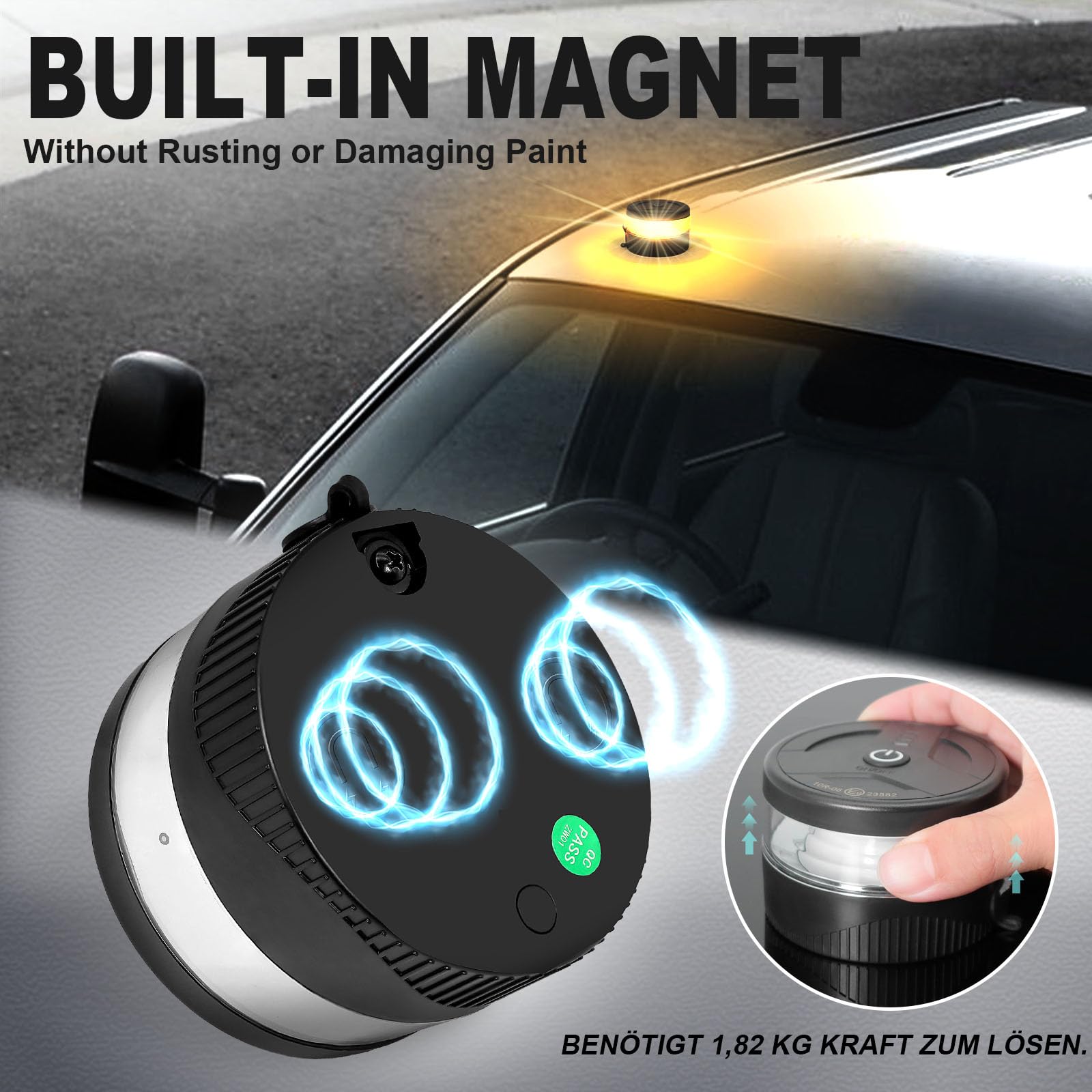 Agrieyes USB-C Rundumleuchte Akku, 32 LED Wiederaufladbare Stroboskoplichter mit Magnet, Mini Gelbe Warnblinkleuchte für Lkw, Fahrzeuge, Traktoren, Tragbar, Wasserdicht Tragbar Wasserdicht