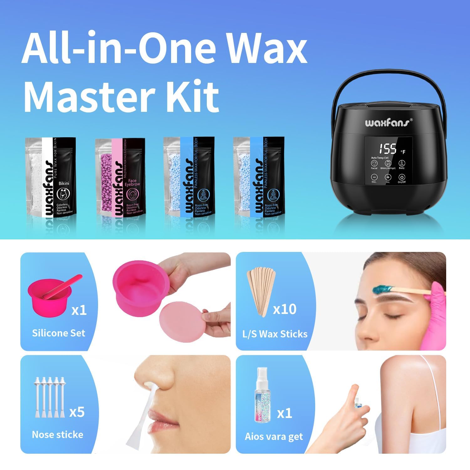Smart Waxing Kit for Women with Temperature Control,Waxfans Digital Wax Warmer,Gentle Wax Beads for Sensitive Skin,For Brazilian, Bikini, Facial, and Body Hair Removal, at Home Waxing Kit for Women - Image 7