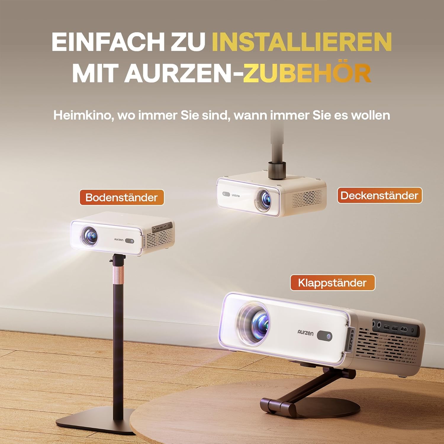 Aurzen EAZZE D1 Smart Beamer Heimkino Projektor 4K Unterstützt Full HD 1080P Beamer mit Netflix & Dolby Audio, Autofokus & Trapezkorrektur, Mini WiFi Bluetooth Video Projektor, Weiß
