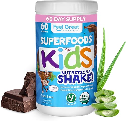 Miniatura 1 de Feel Great USDA Organic Super Greens para niños  Polvo de verduras de chocolate vegano con polvo vegetal para niños  Polvo de superalimentos con