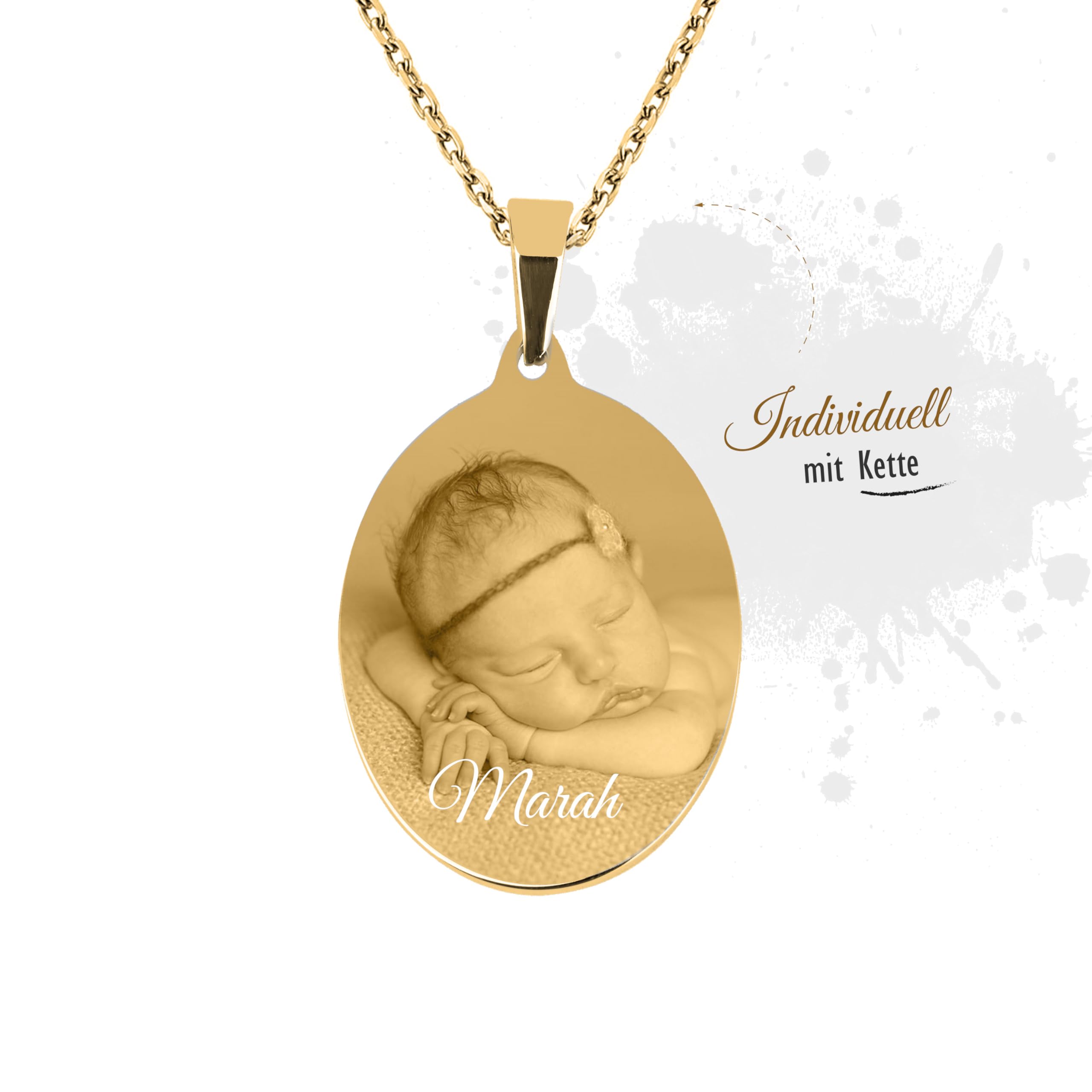 Foto Anhänger oval gelb Edelstahl mit eigener Fotogravur auch mit Kette möglich/Bildgravur/Gravur gelb