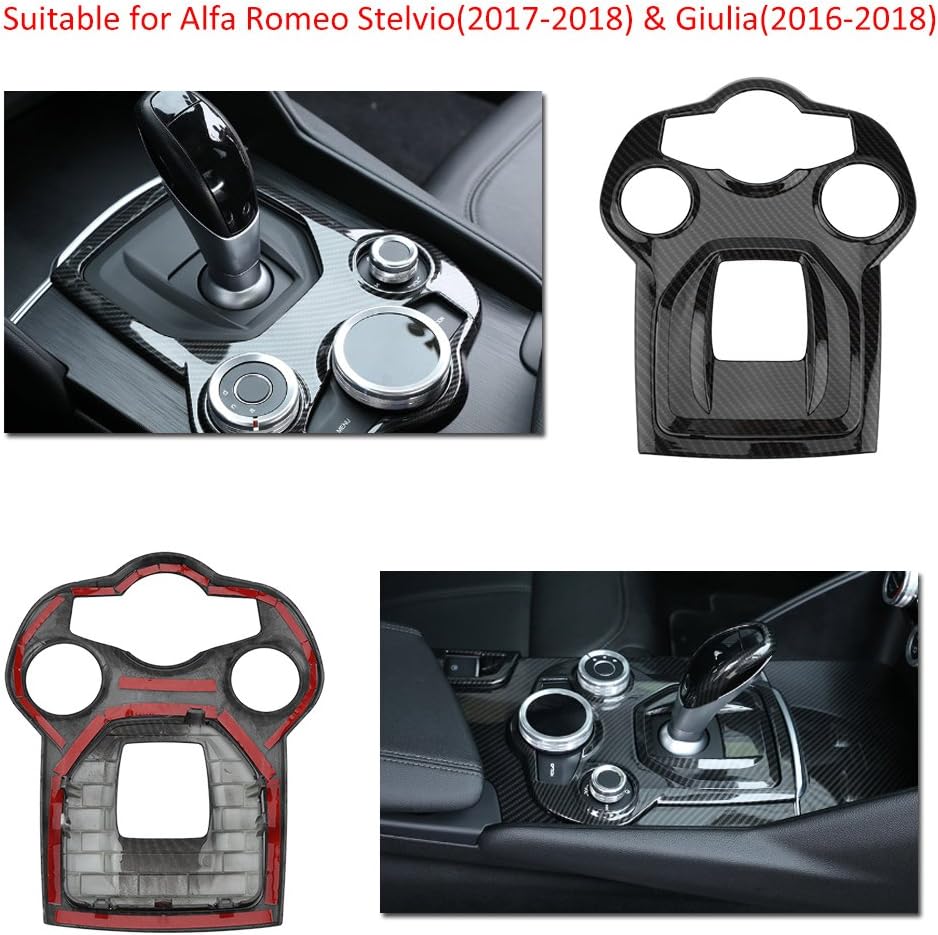 Qiilu Car Center Console Panel Trim, Carbon Fiber Control Shift Knob Panel Frame Cover Sticker Interior Trim for Giulia/Stelvio
