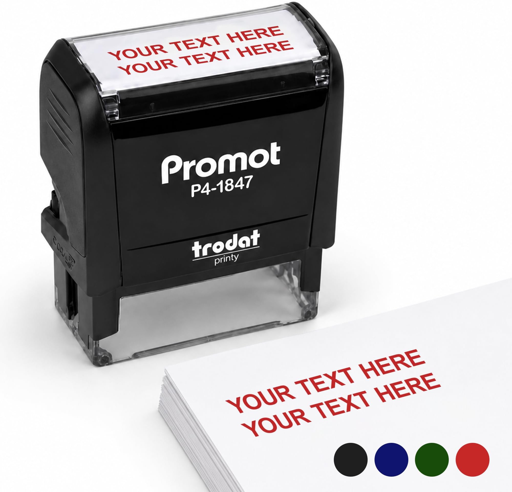 Promot Self Inking 2 Line Custom Stamp - Personalized Name Stamp (Medium) | Crisp & Consistent Impressions, Thousands of Clear Stampings, Fast One-Hand Operation, Built-In Self-Inking Mechanism