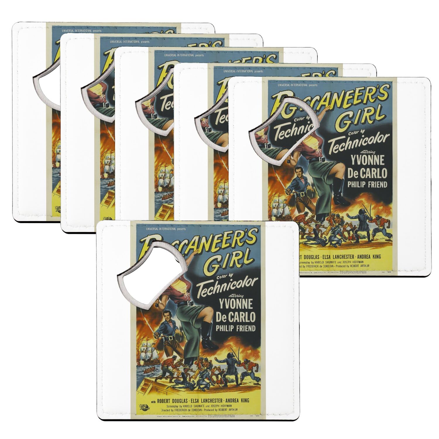 Sous verre décapsuleur vintage pour vos soirées, lot de 6 posters de cinéma rétro Buccaneer's Girl