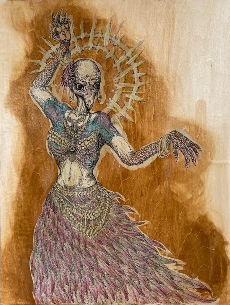 COSMOS GALLERY Handmade Wall Art Hypocritical Red/Animals Art, Drawing by Colored Pencil and Pen/No Frame