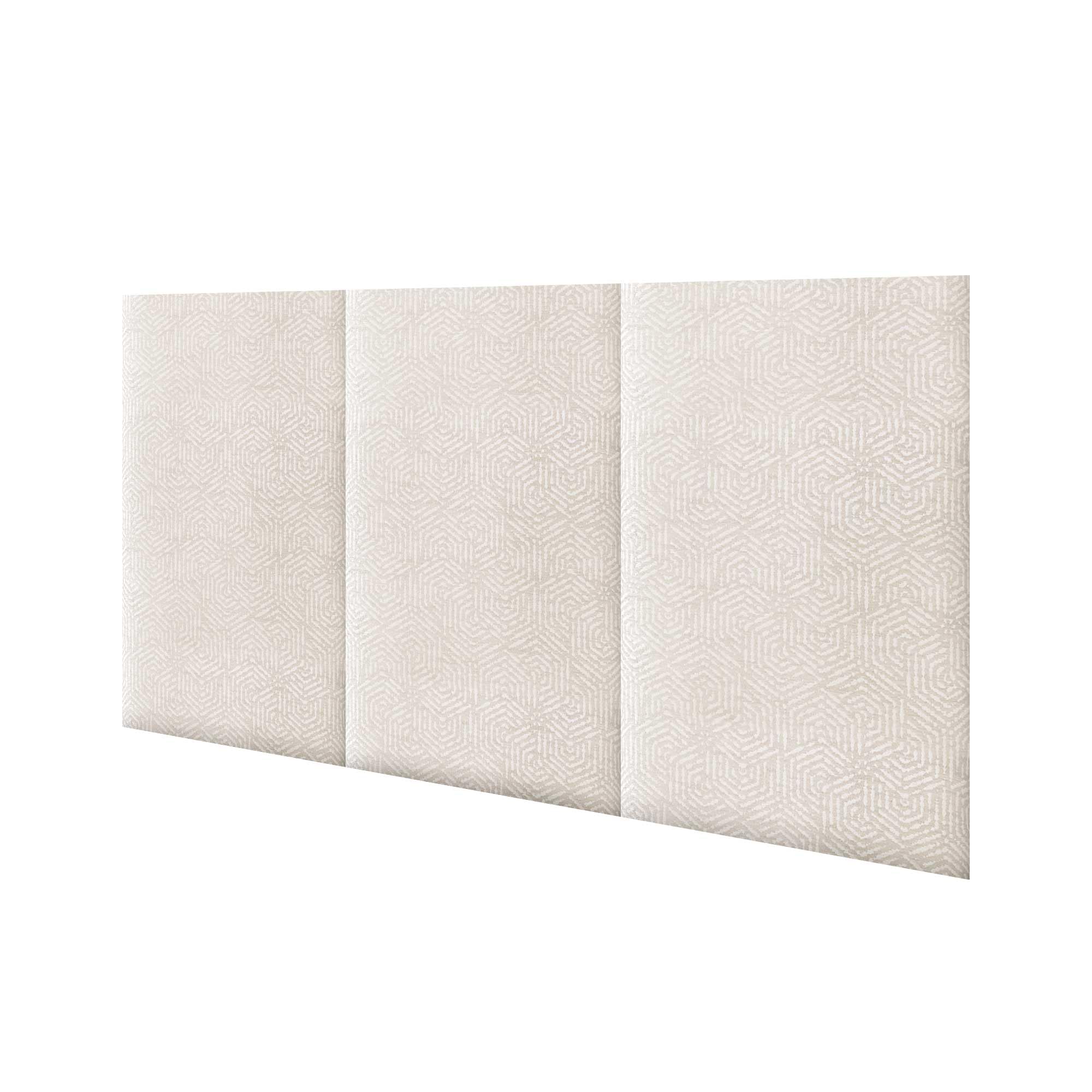 DHOME Cabecero Tapizado en Tejido Luxury Antimanchas Diseño Modular Vertical Autoadhesivo Cabezal Cama Dormitorio Acolchado (Ethnic White, 110cm, Altura 80cm, x3)