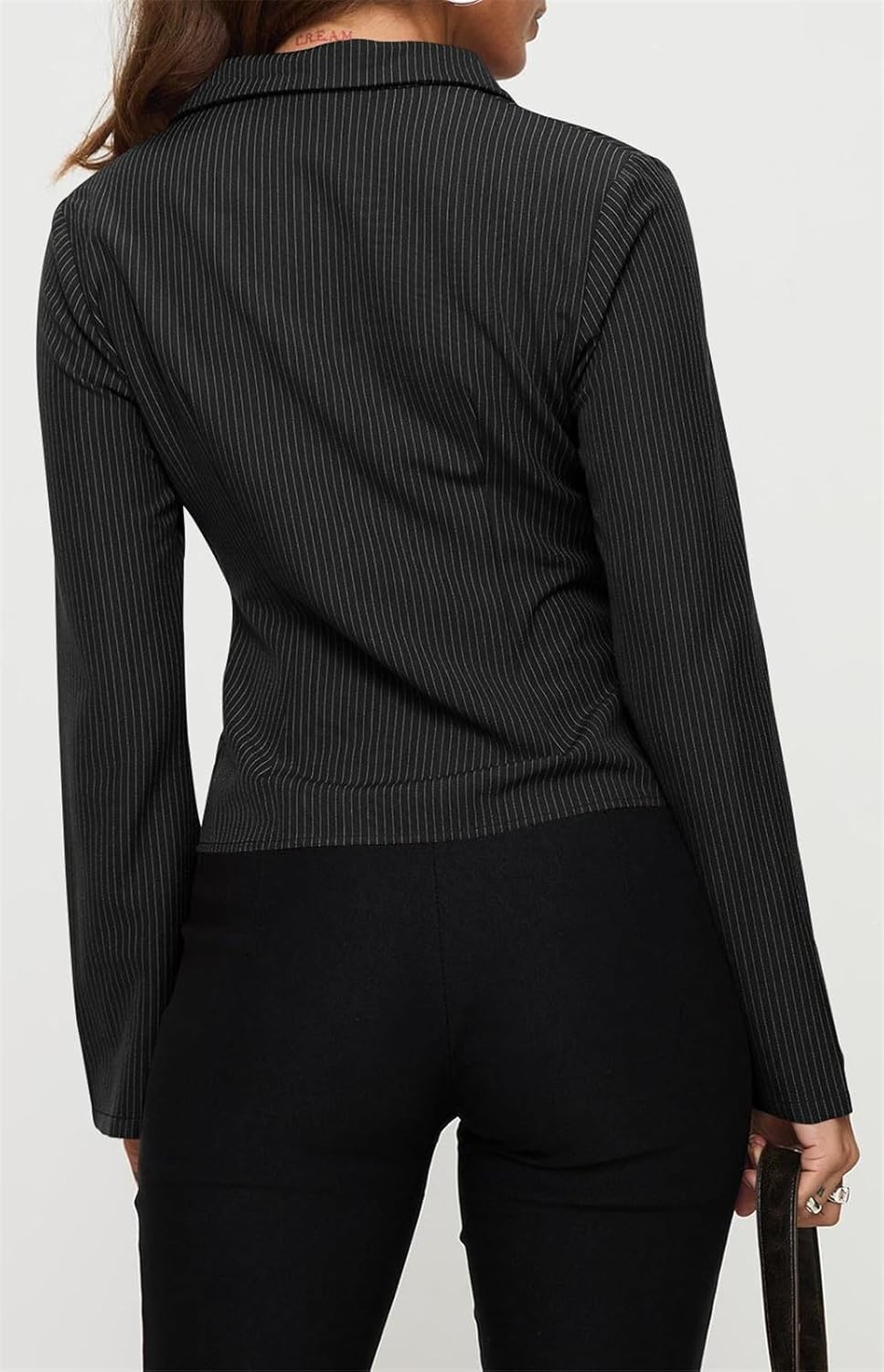 ECHOINE Women Button Down Shirts Long Sleeves Slim Fitted Casual Collared Blouses Work Striped Tops - Image 2