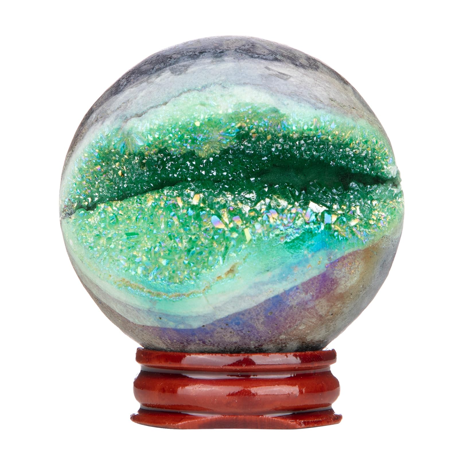 Boule de cristal de quartz vert géode naturelle titane 51-60 mm pour bureau