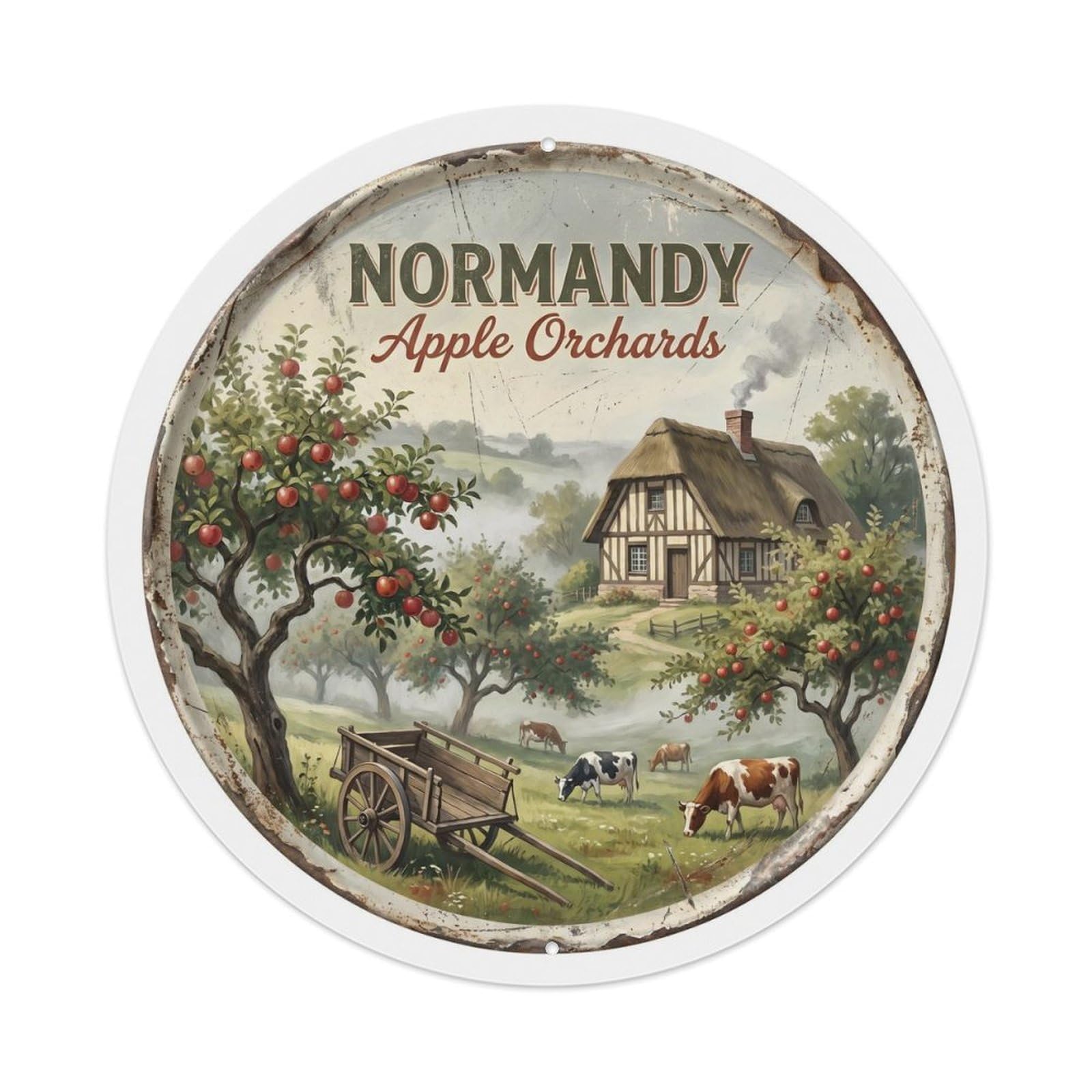 Vintage Travel Orchard Normandy Countryside Metal Tin Sign