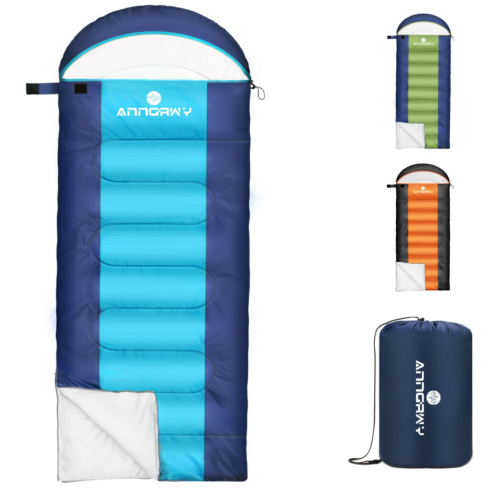 anngrowy Sleeping Bag Camping Sleeping Bags for Adults Kids Ultralight Emergency 4 Season Cold Warm Weather Waterproof Summer Winter Cotton Sleeping Bag for Outdoor Backpacking Mountaineering, Hiking