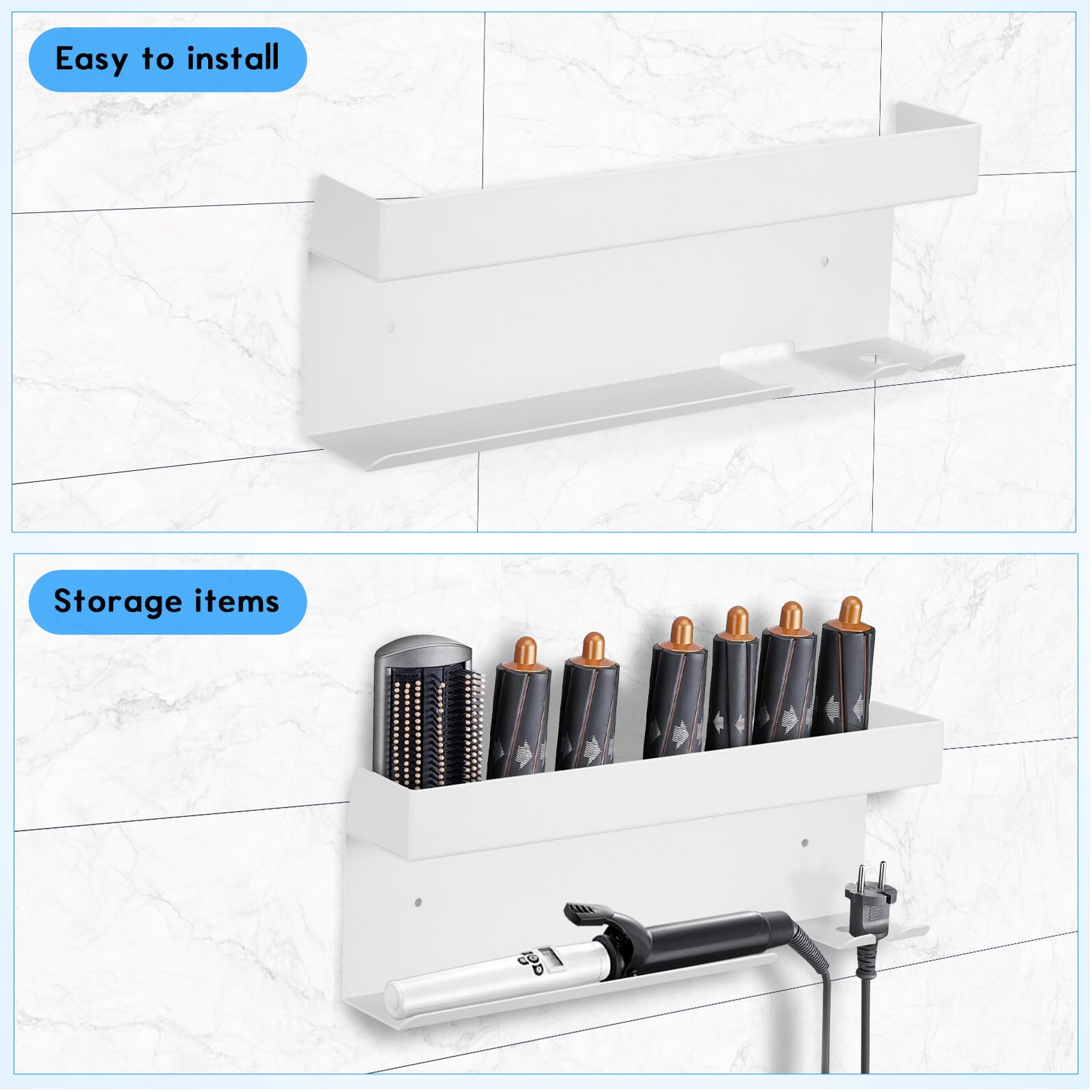 Wandhalterung Haartrockner Aluminium Weiß ohne Bohren Universeller Organizer für Föhn Glätteisen Lockenstab Hitzebeständiger Haartrocknerhalter für Bad Schlafzimmer