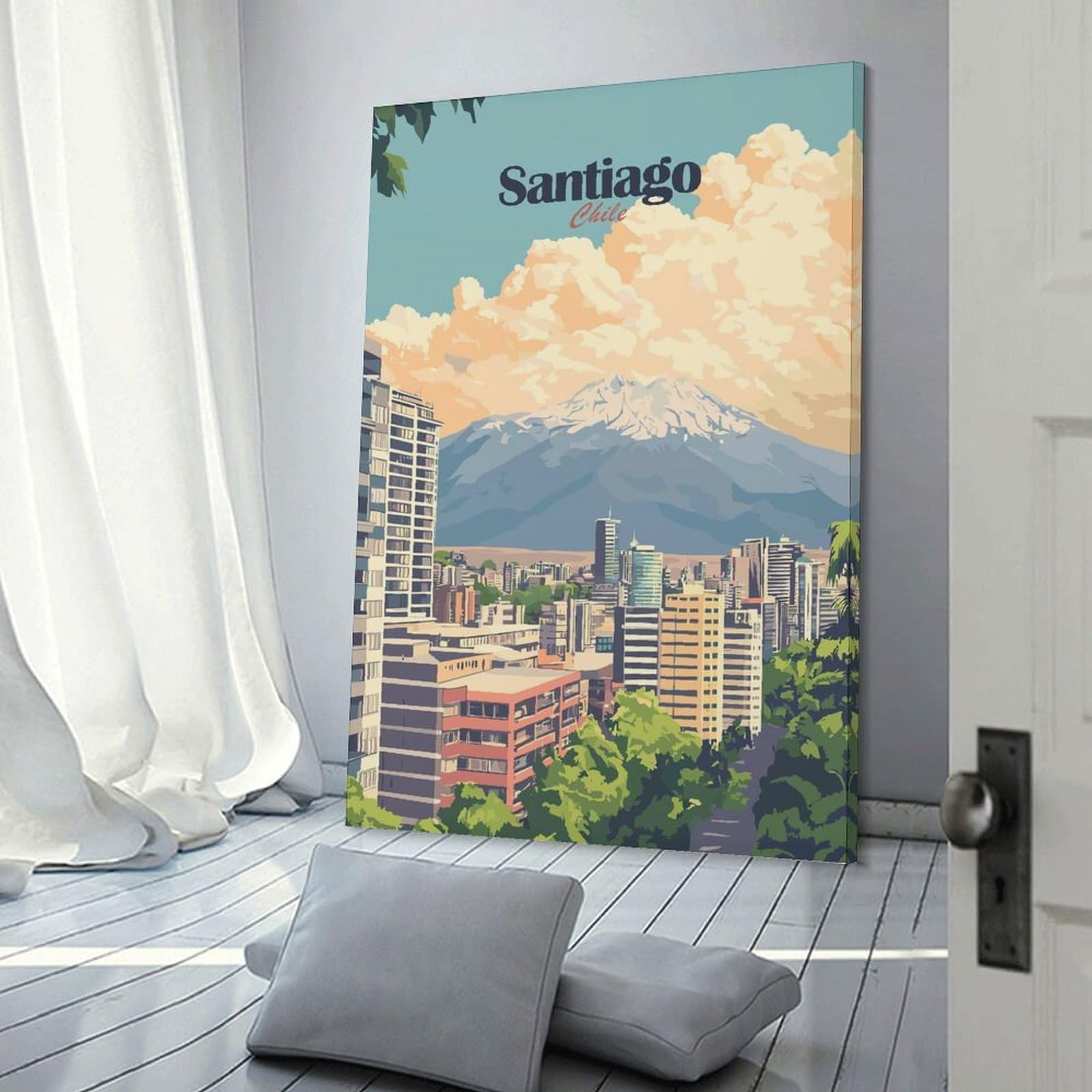 Junmoney Santiago, Chile Cityscape(3) Canvas Wall Decor 20x30inch(50x75cm), for Feature Walls in Flats Or Modern Rooms, Decorative Artwork with Flexible Styling