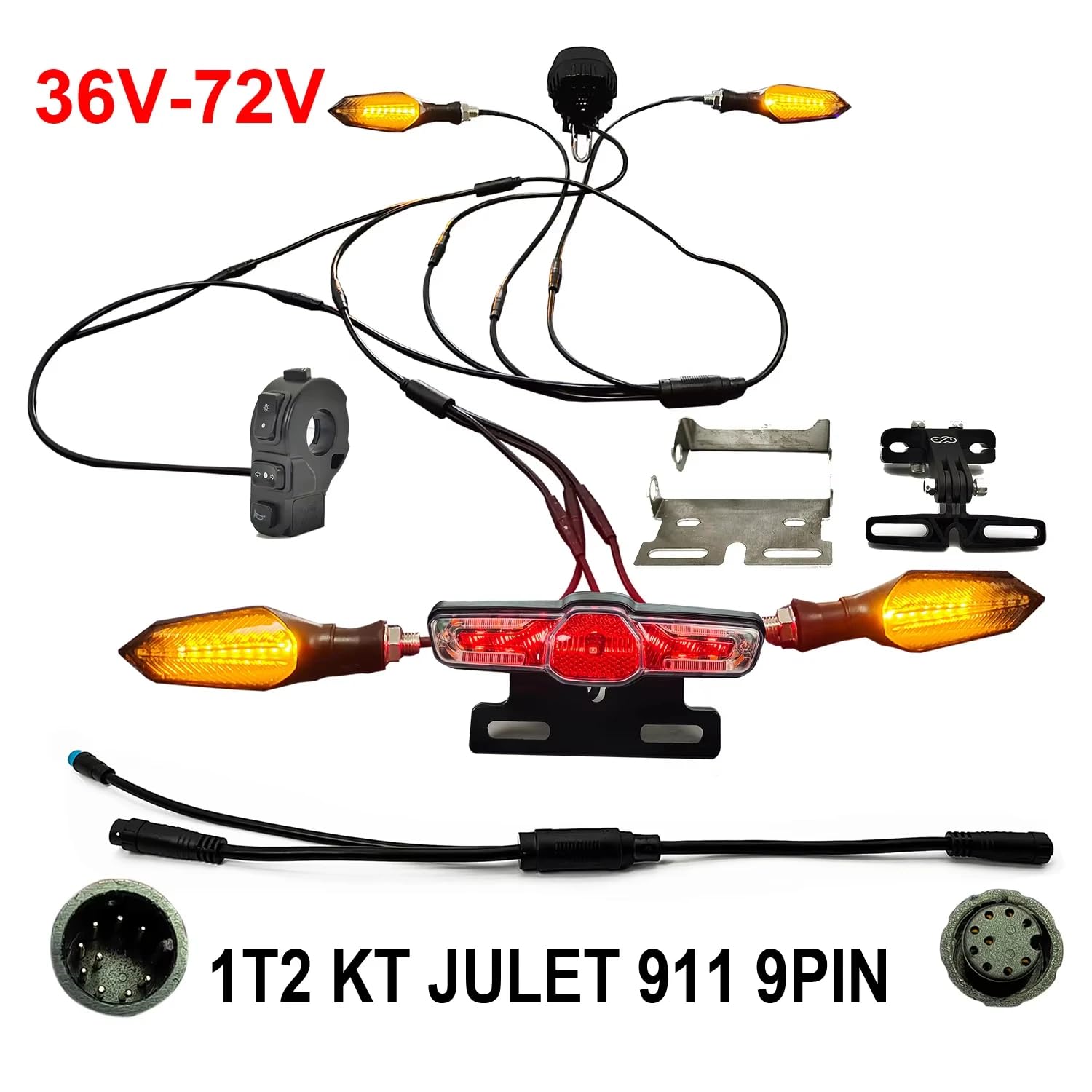 36V 48V 52V 60V 72V Ebike 05X Lights Kit Headlight Taillight Horn Turn Signal Brake Light for DIY (for JULET 911)