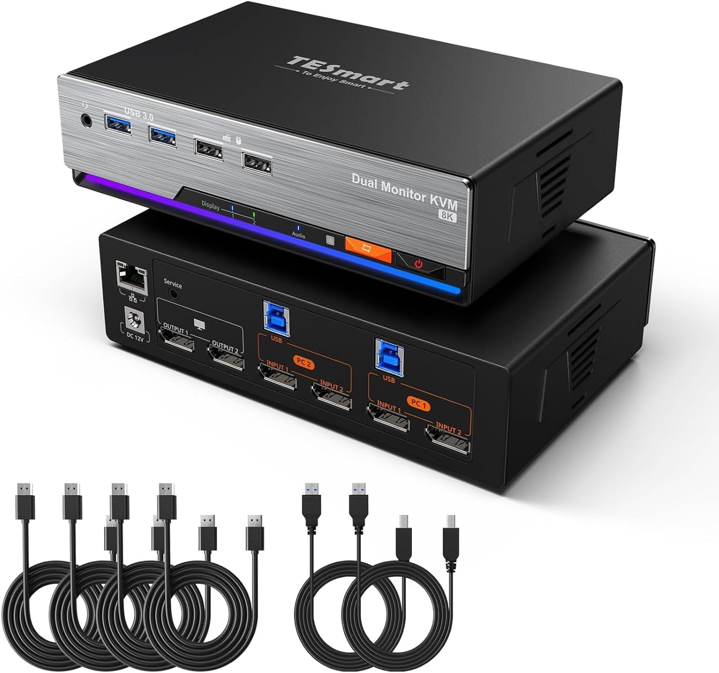 TESmart 8K@60Hz DP KVM Switch 2 Monitors 2 Computers EDID, DP 1.4 KVM Switch Dual Monitor 4K@144Hz for Gaming Dock, Gigabit Network, Support USB3.0, Hotkey Switch, Audio & Mic with All Input Cables