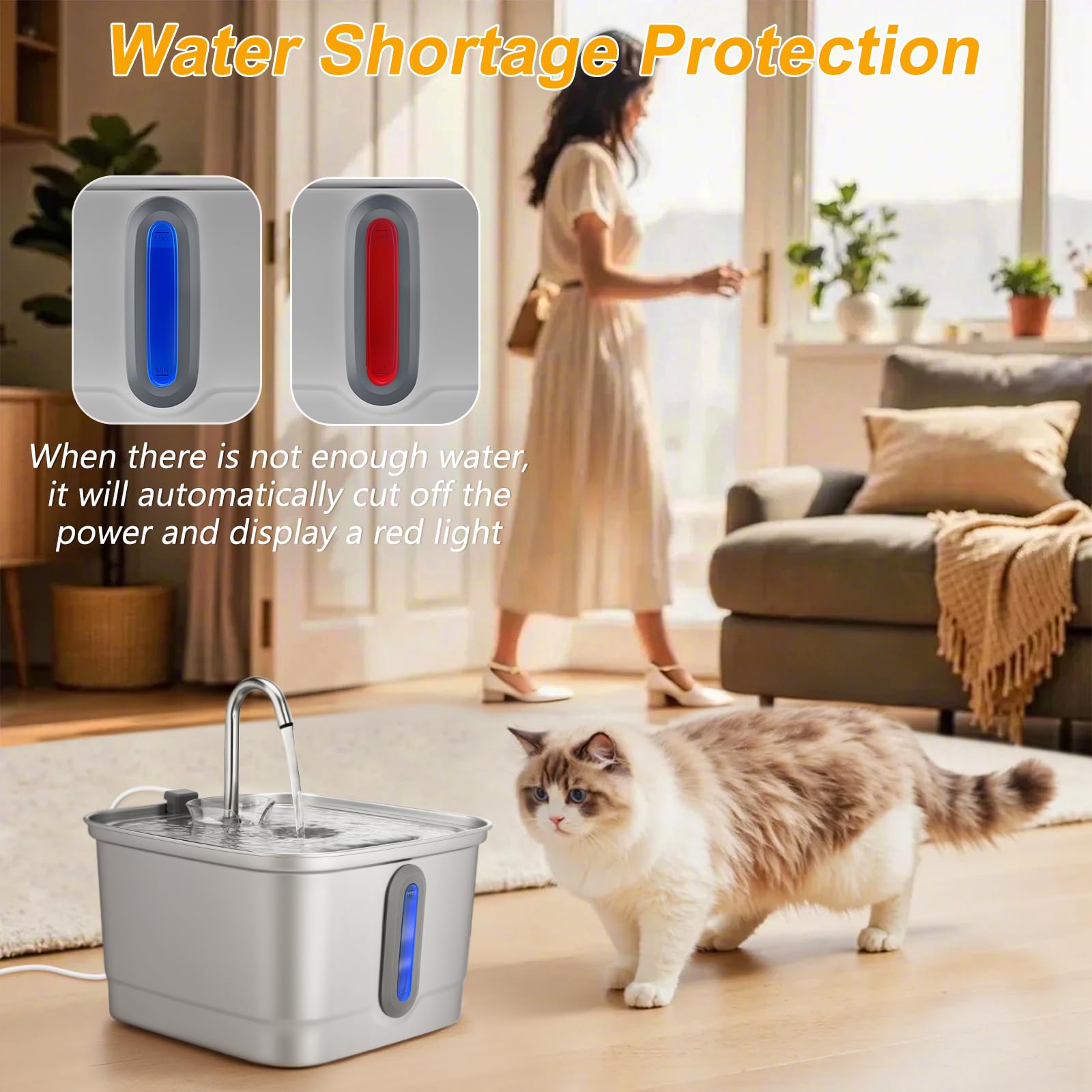 Stainless Steel Cat Water Fountain, 101oz/3L Automatic Pet Water Fountain, Dog Water Fountain with Replacement Filters for Cats, Small Dogs (8 Filters and 8 Sponges) - image 5