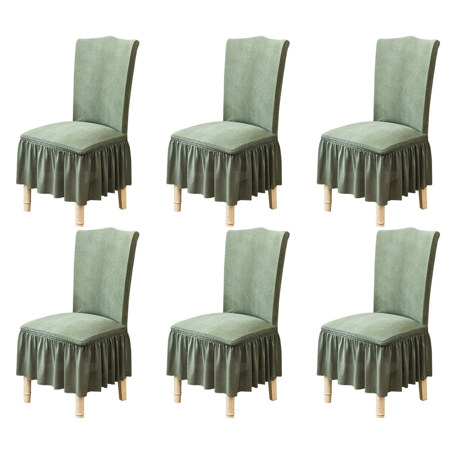 Housse de chaises 6 pièces vert cyprès avec jupe motif gaufre salon