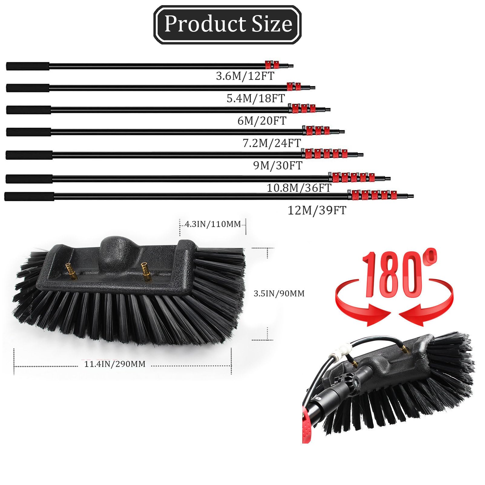 Kit Pulizia Pannelli Fotovoltaici 5.4m - Con Tubo 20m, Spazzola Regolabile, Leggero E Resistente