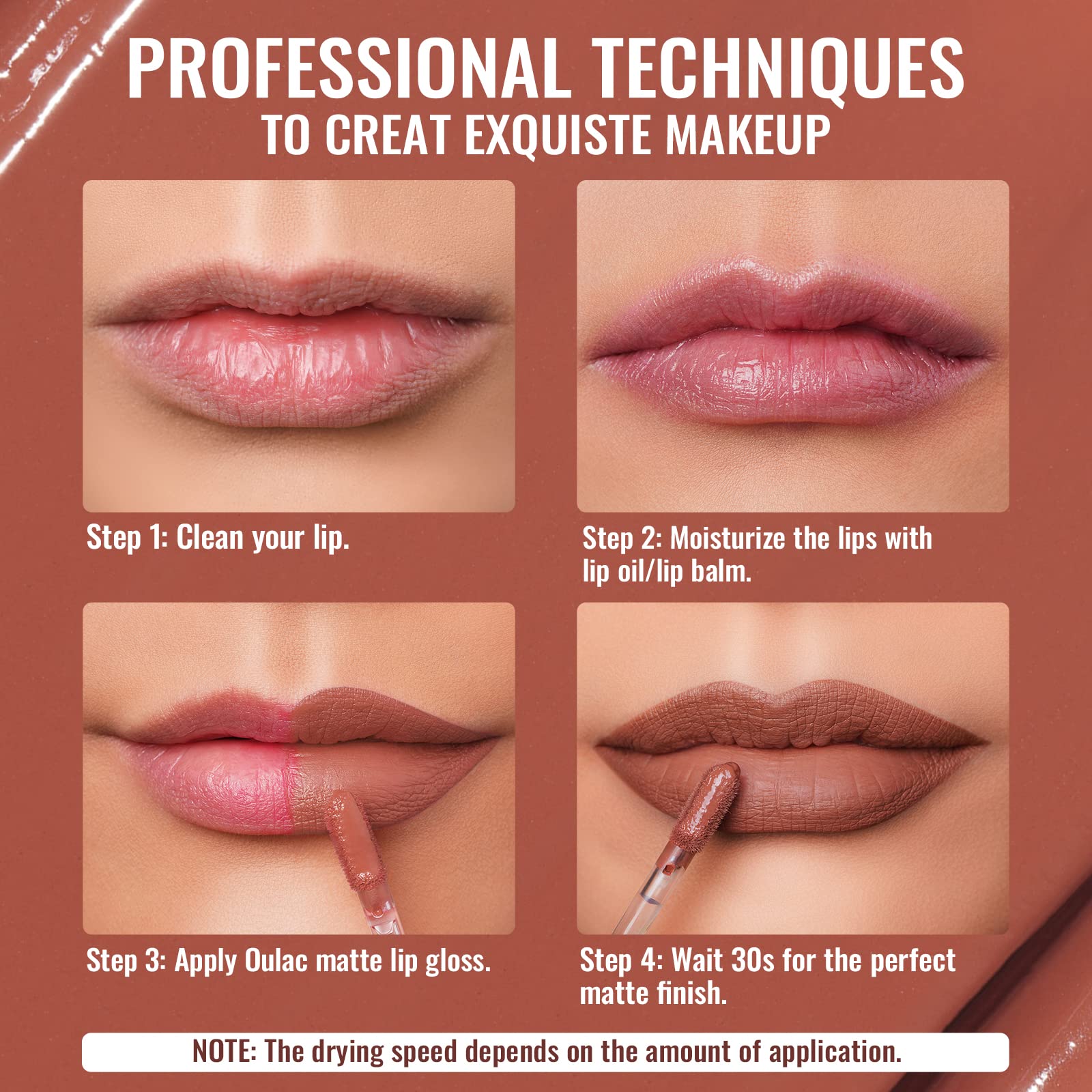Oulac Matte Liquid Lipstick for Women Brown Orange Tune Highly Pigmented Creamy Matte Lip Gloss,Rich Colour Formula with Vitamin E & Rose Oil - Image 3