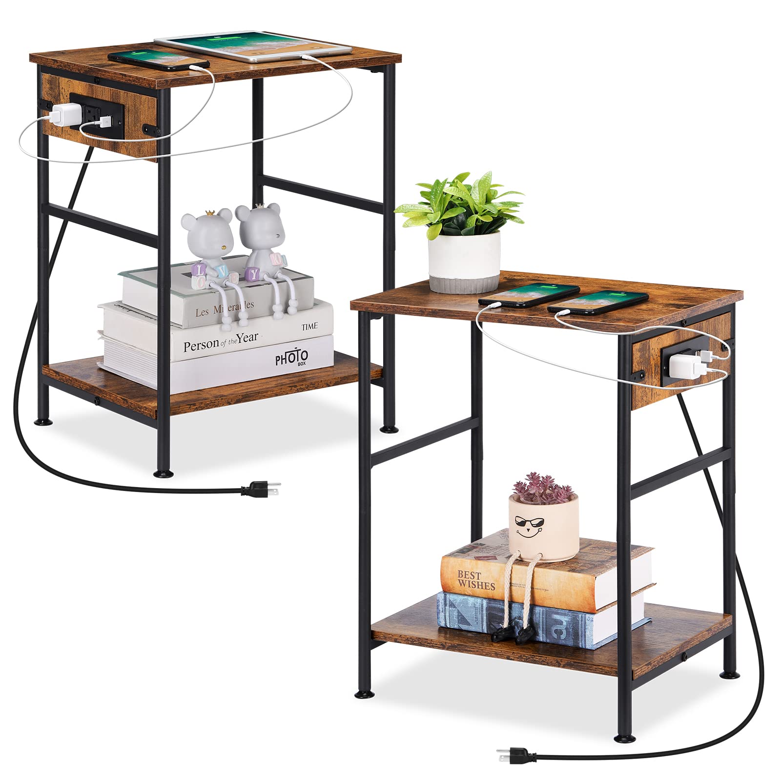 Buy MOOACE Nightstands Set of 2, End Table with Charging Station, Side