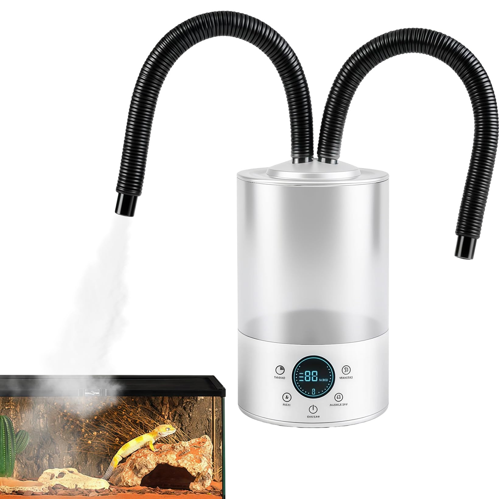 Humidificador de aire para reptiles de 4 litros, dispositivo de niebla de terrario con 420 ml/h y doble tubo, máquina de niebla para reptiles ultrasilenciosa, para terrario, apagado automático en