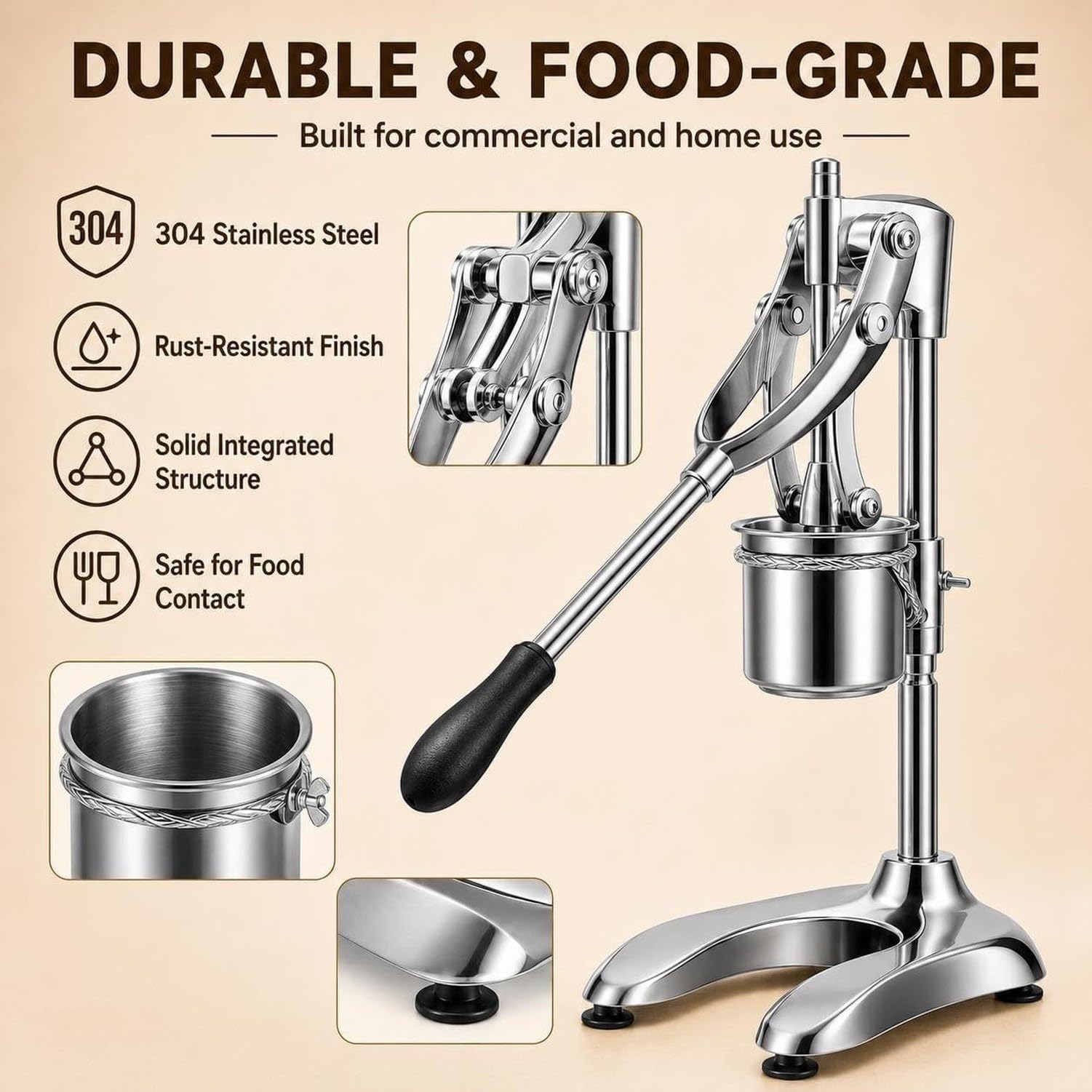 Pressa Manuale per Patatine Fritte a Leva, Taglia Patate da Cucina Professionale, Silver