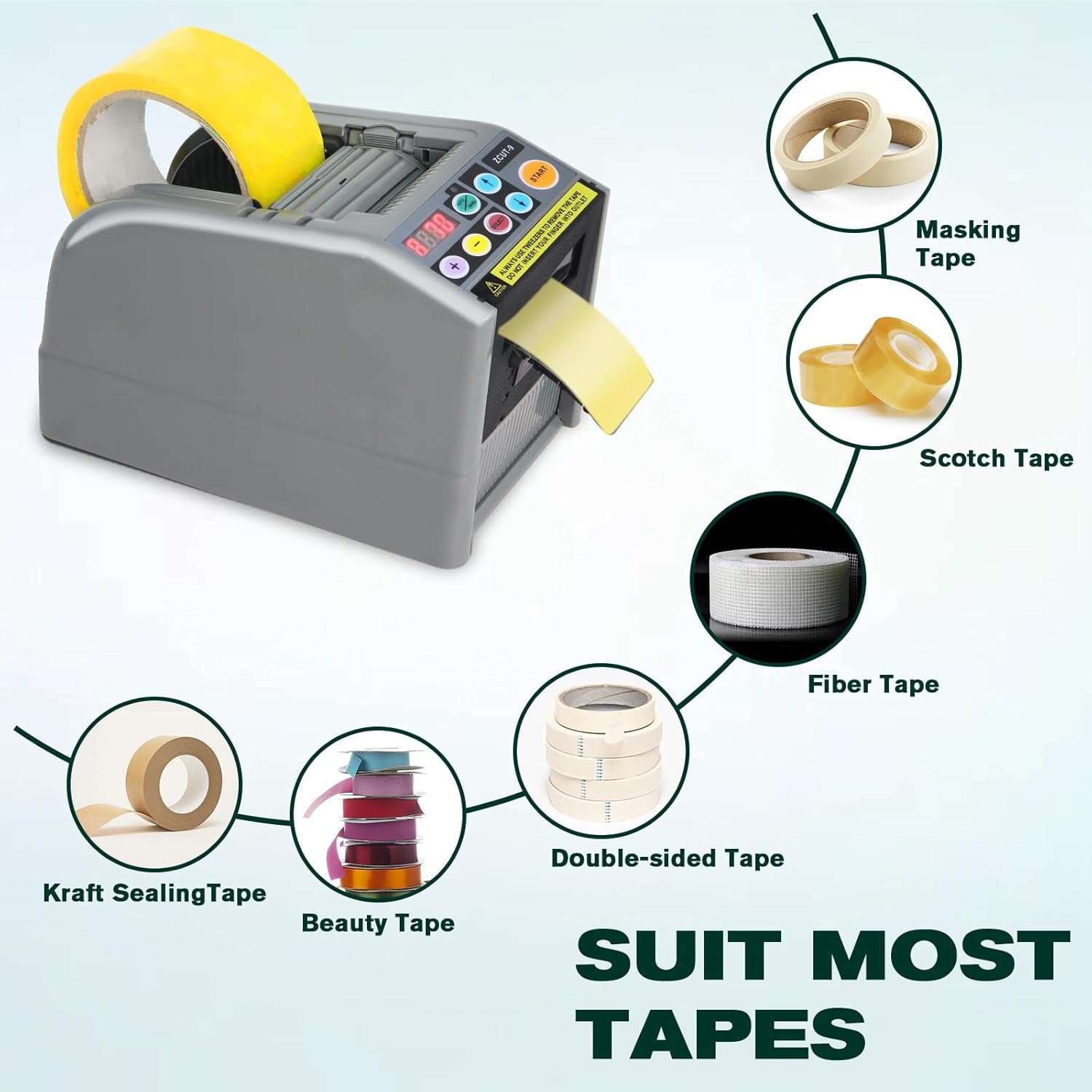 Gekufa Automatic Tape Dispenser, Tape Cutter Machine with 999mm Maximum Cutting Length,6-60mm Tape Width, Manual & Auto Modes, Ribbon Cutting Machine for Shipping, Gift Packaging, etc.