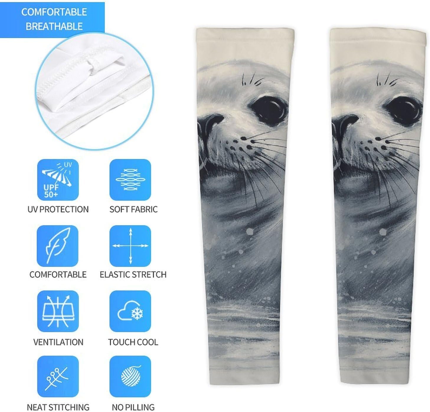 Harp Seal Painting Arm Sleeves for Men Women Sun Protection Sleeves Cooling Compression Arm Covers for Sport