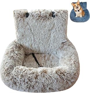 Asiento de coche: cama para perro con correas de seguridad, extraíble y fácil de limpiar, cama para mascotas con cojín grueso para viajes. Caqui claro, 60 x 60 cm