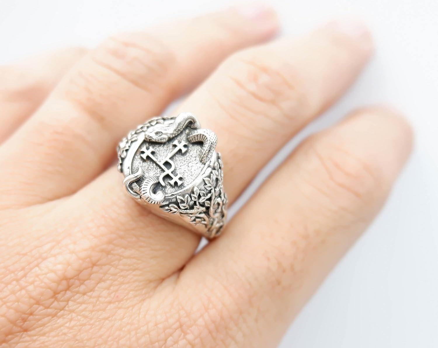925 Sterling Silver Seal Sigil of Lilith Ring Sigil of lucifer with Snake Ring Size 6-15