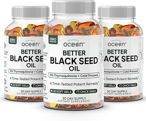 Organics Ocean Better Black Seed Oil prensado en frío, aceite puro de nigella sativa para apoyo inmunológico, 5% de timoquinona, apoya la memoria,