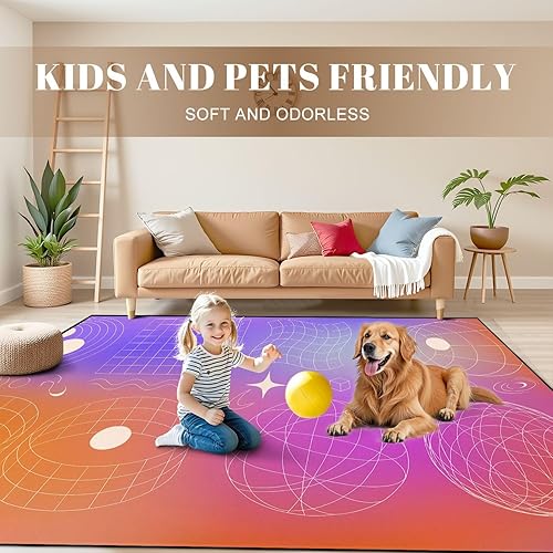 Miniatura 4 de 10x14 Area Rugs for Living Room Cyber Retro Grid Elements Wireframe Geometric Shapes Outline Forms Washable Large Area Rug for Bedroom Non Slip