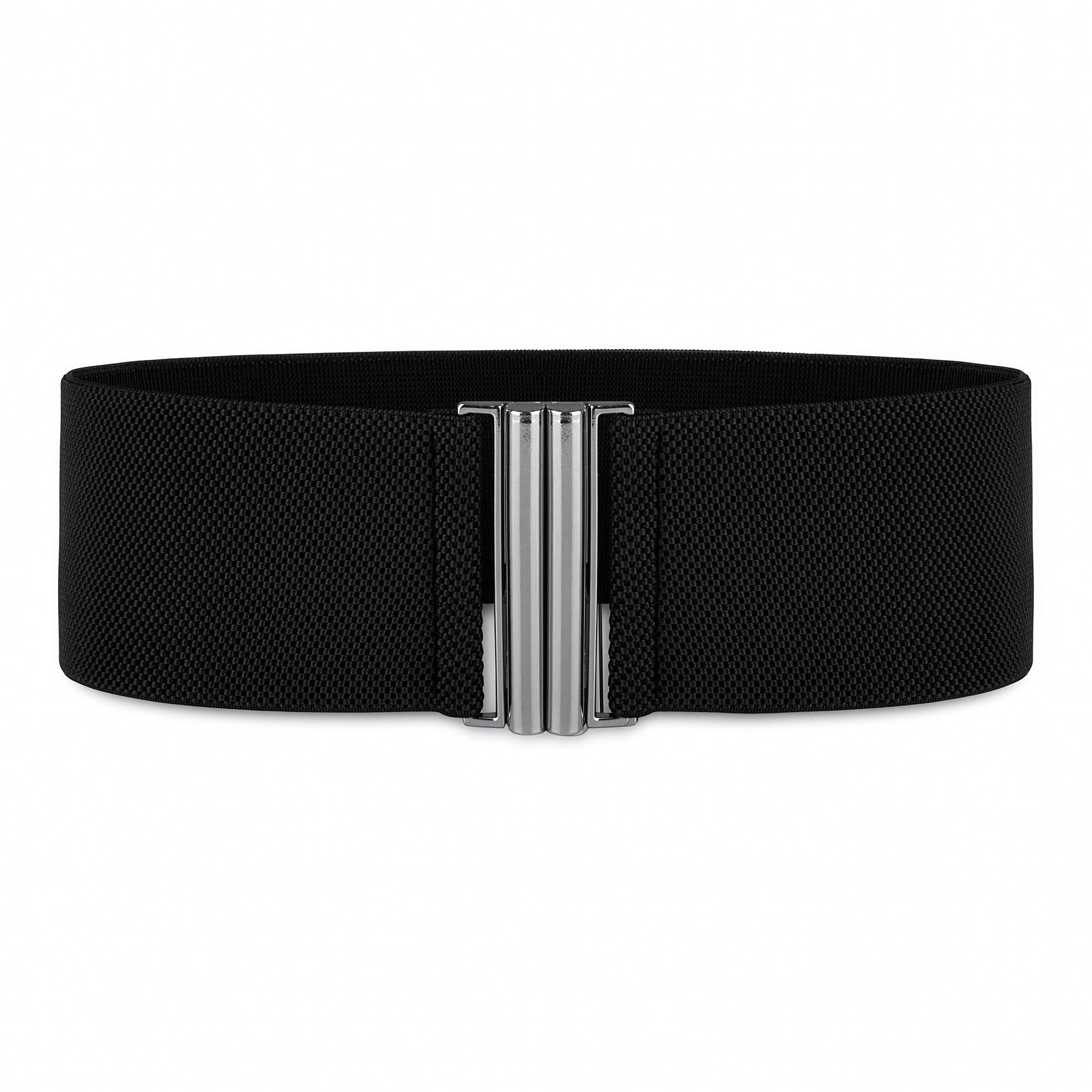 BlackButterfly Wide Elastic Waist Cinch Stretch Waistband Retro Vertical Clasp Buckle Belt (Black, XXL)