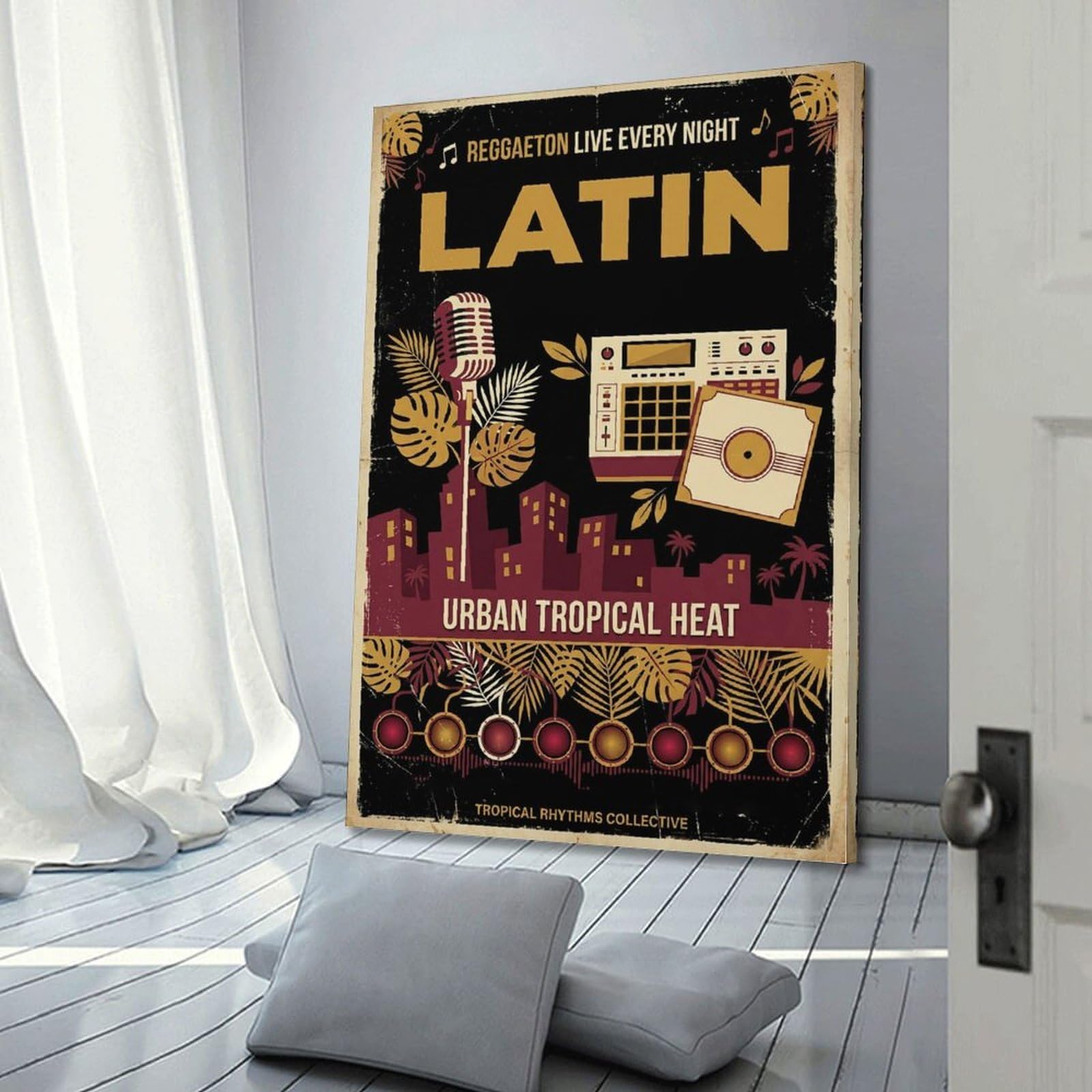 XKUGA Poster con stampa su tela stile retrò con onde di calore tropicali tropicali, stile reggae, moderno, decorativo, decorazione artistica da parete per famiglia, grotta degli uomini, sala giochi